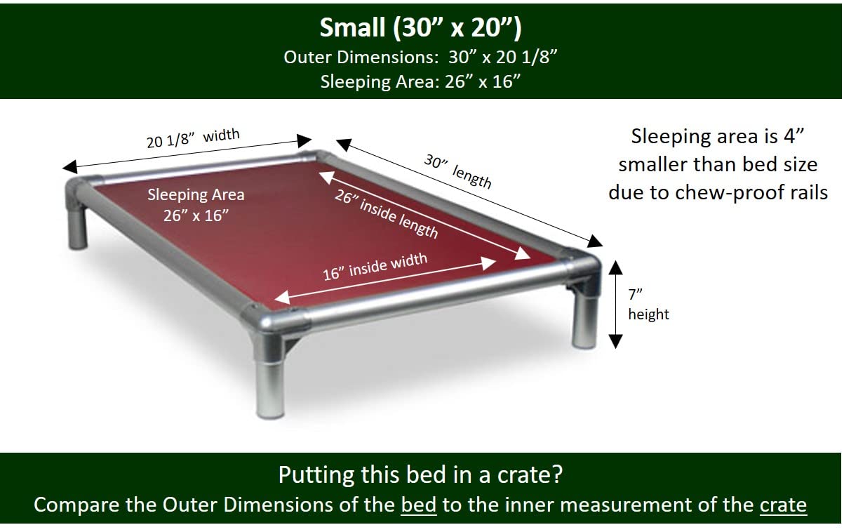 Kuranda Chewproof Bed - Silver Aluminum - 30'' x 20'' - Cordura Nylon - Burgundy