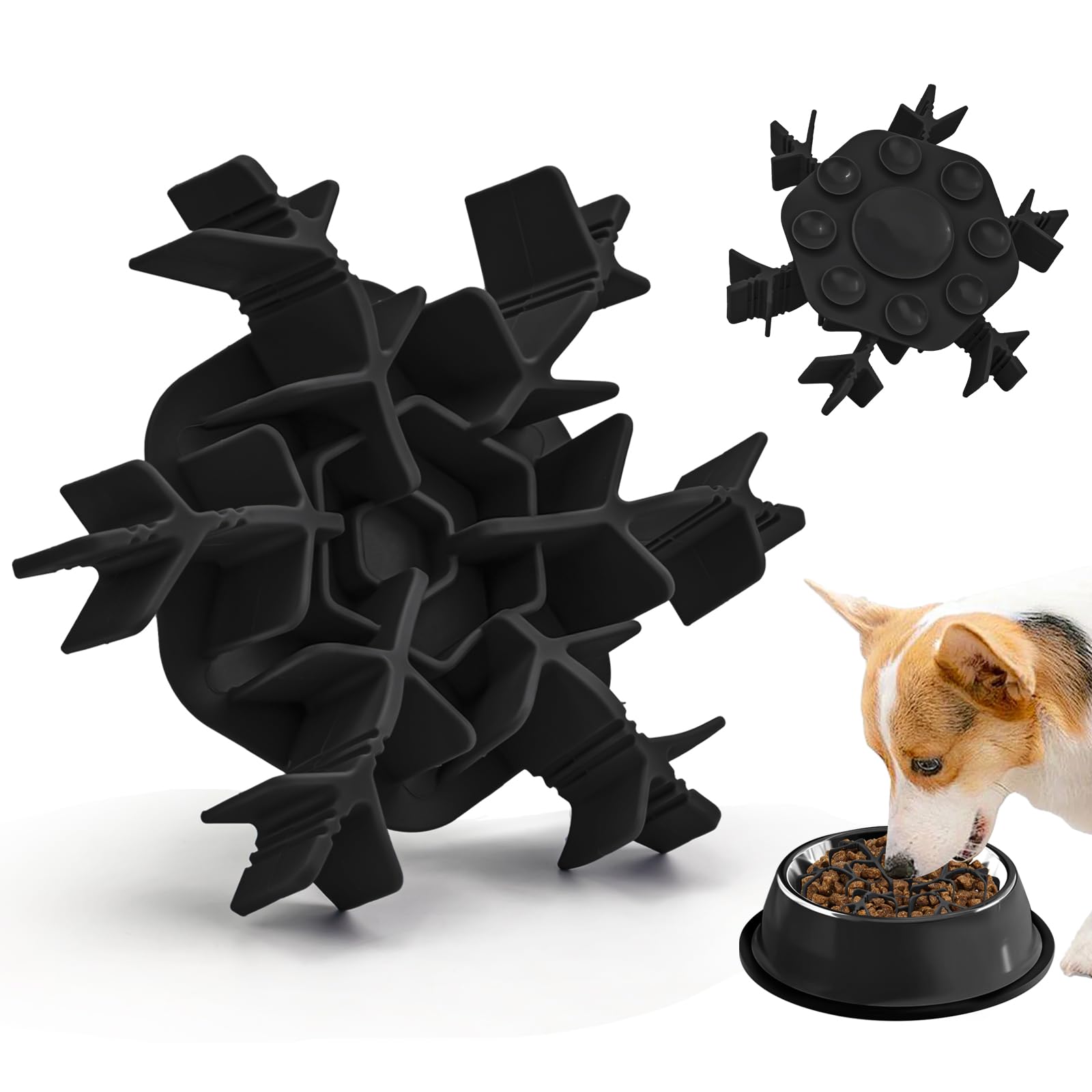 Dog Slow Feeder Insert Silicone Suction Cup For All Breed Regular Elevated Stainless Steel Dogs Bowls 4.7-7'', Anti-Slip Cat Pup