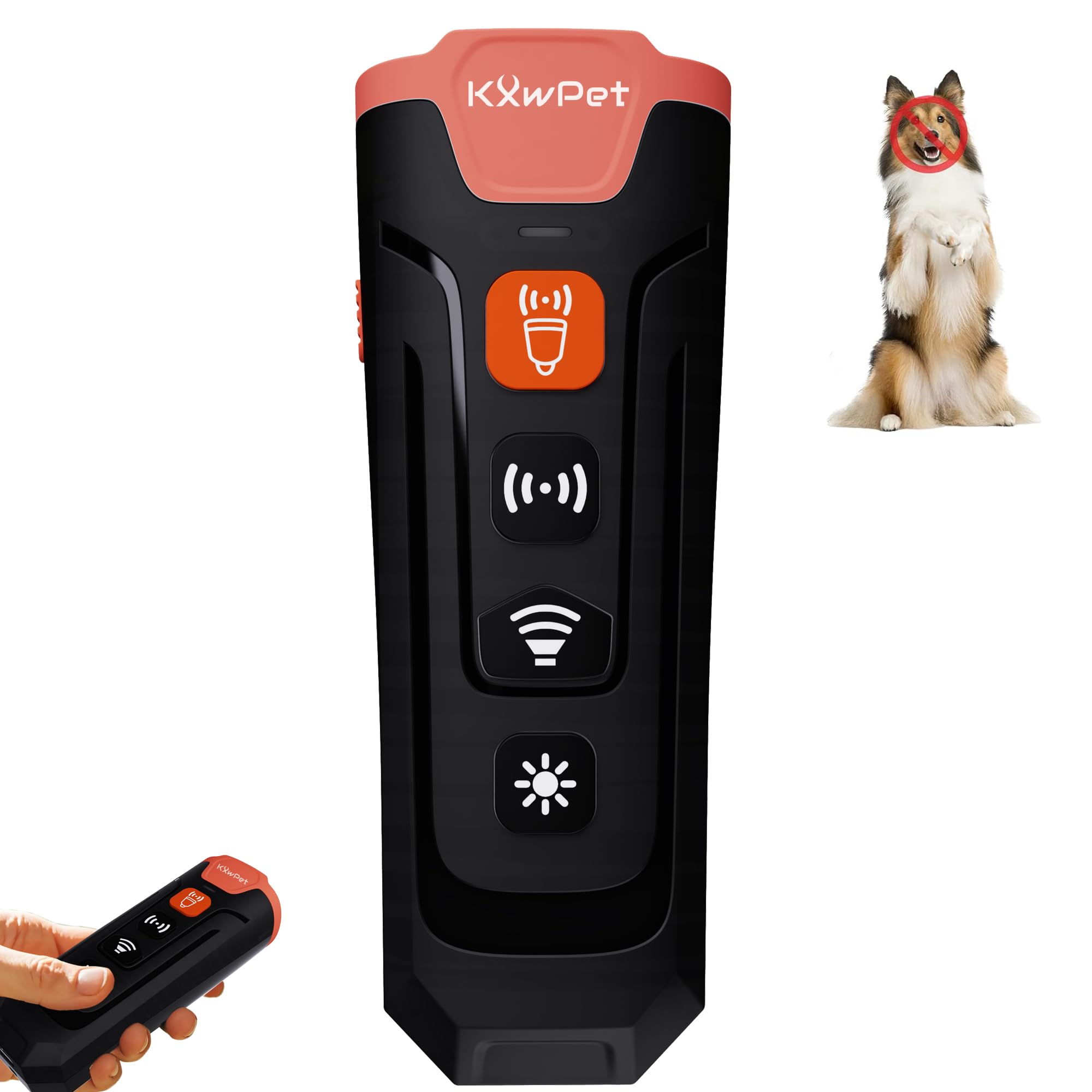Kxwpet Ultrasonic Dog Bark Deterrent Device, 50 Ft Range, Led Flashlight, 3 Heads, Correct Dogs Bad Behaviors Without Harm, Alte