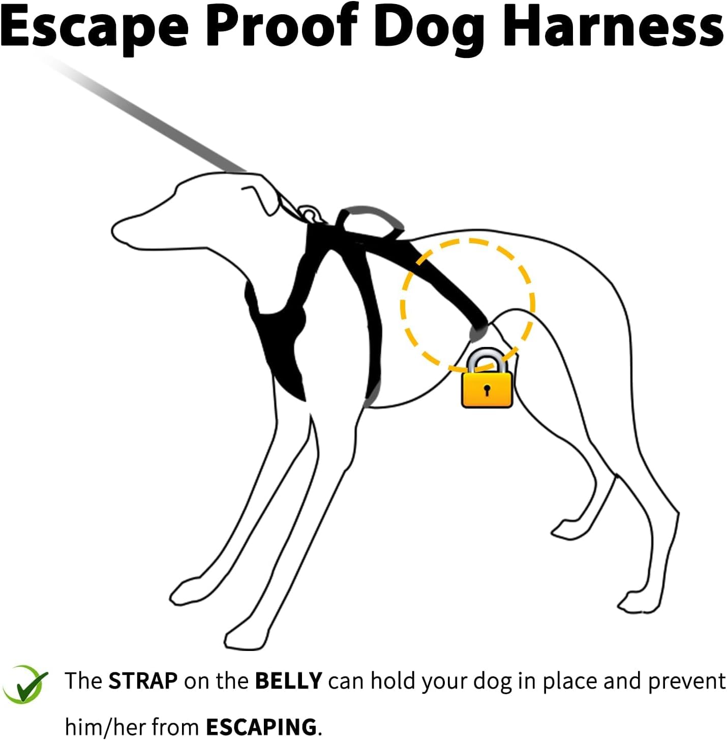 Huntboo Escape Proof Dog Harness, Reflective & Adjustable, Large, Black, Oxford & Polyester, Model HD-03-BLACK-L-NEW
