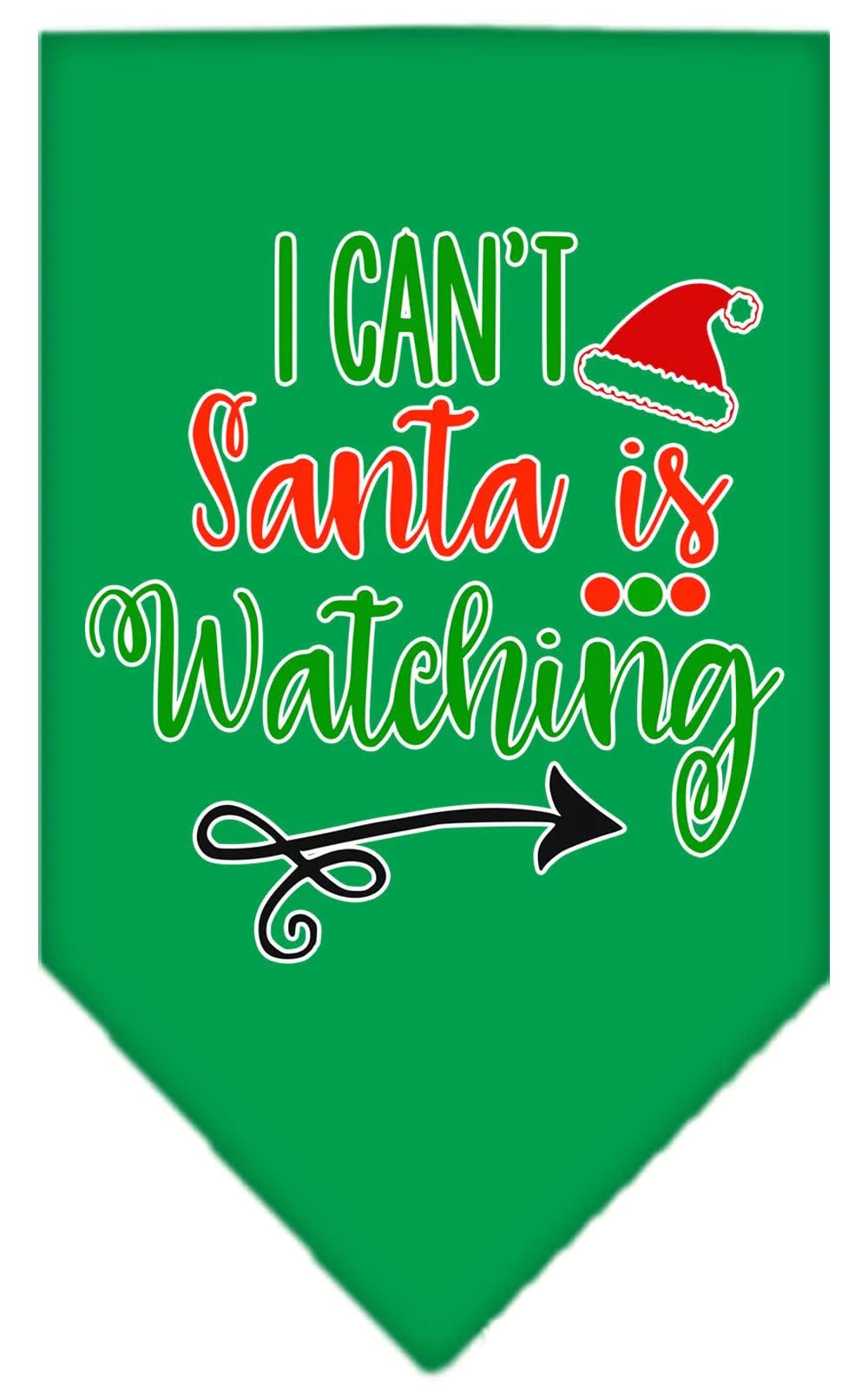 Christmas Pet and Dog Bandana Screen Printed, "I Can't, Santa Is Watching" Turquoise Small