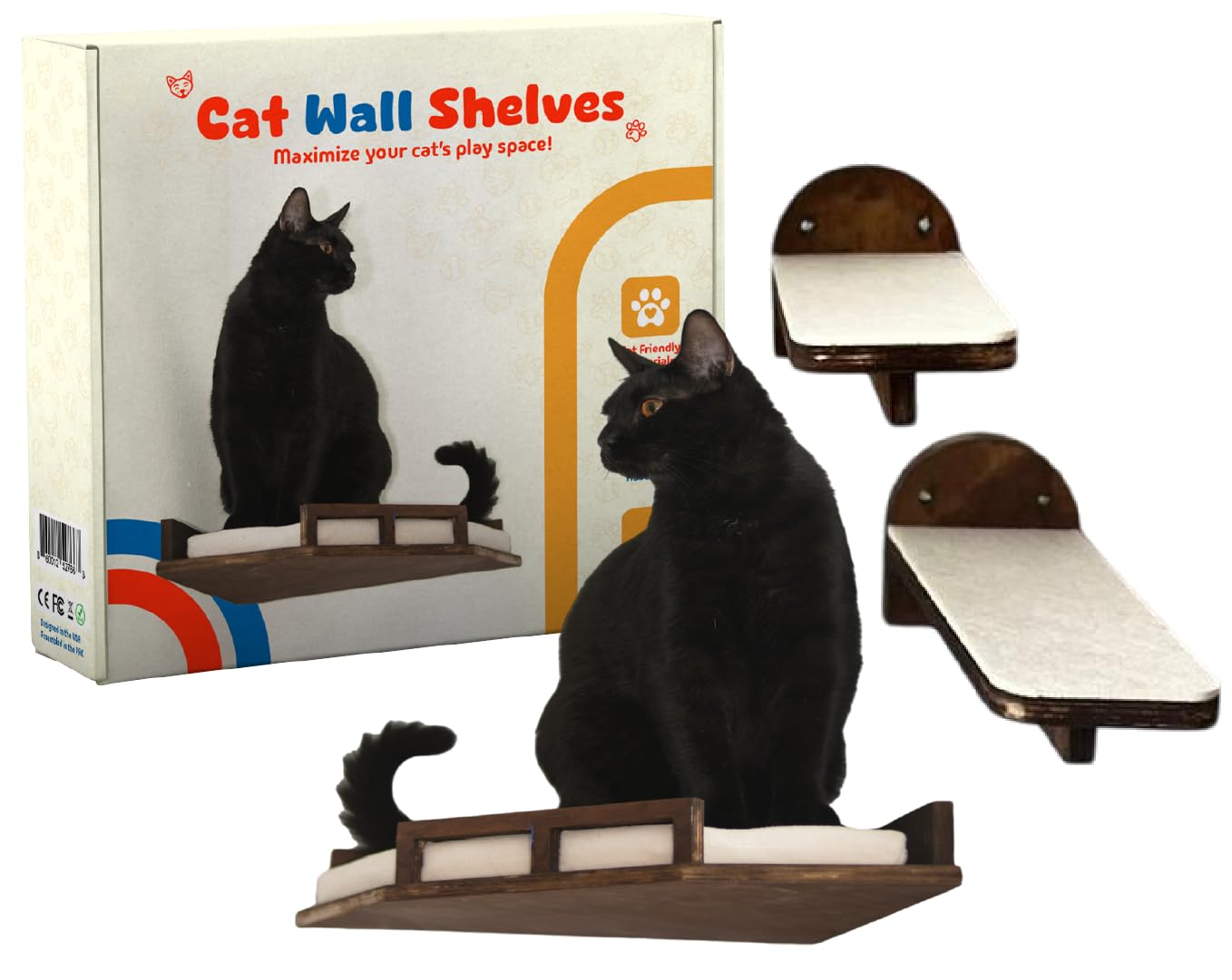 Daphinx Cat Wall Shelves, 2 Steps, 1 Corner Shelf. Wall Mounted Cat Furniture, Cat Climbing Shelves, Large Cats Climber Set, Dar