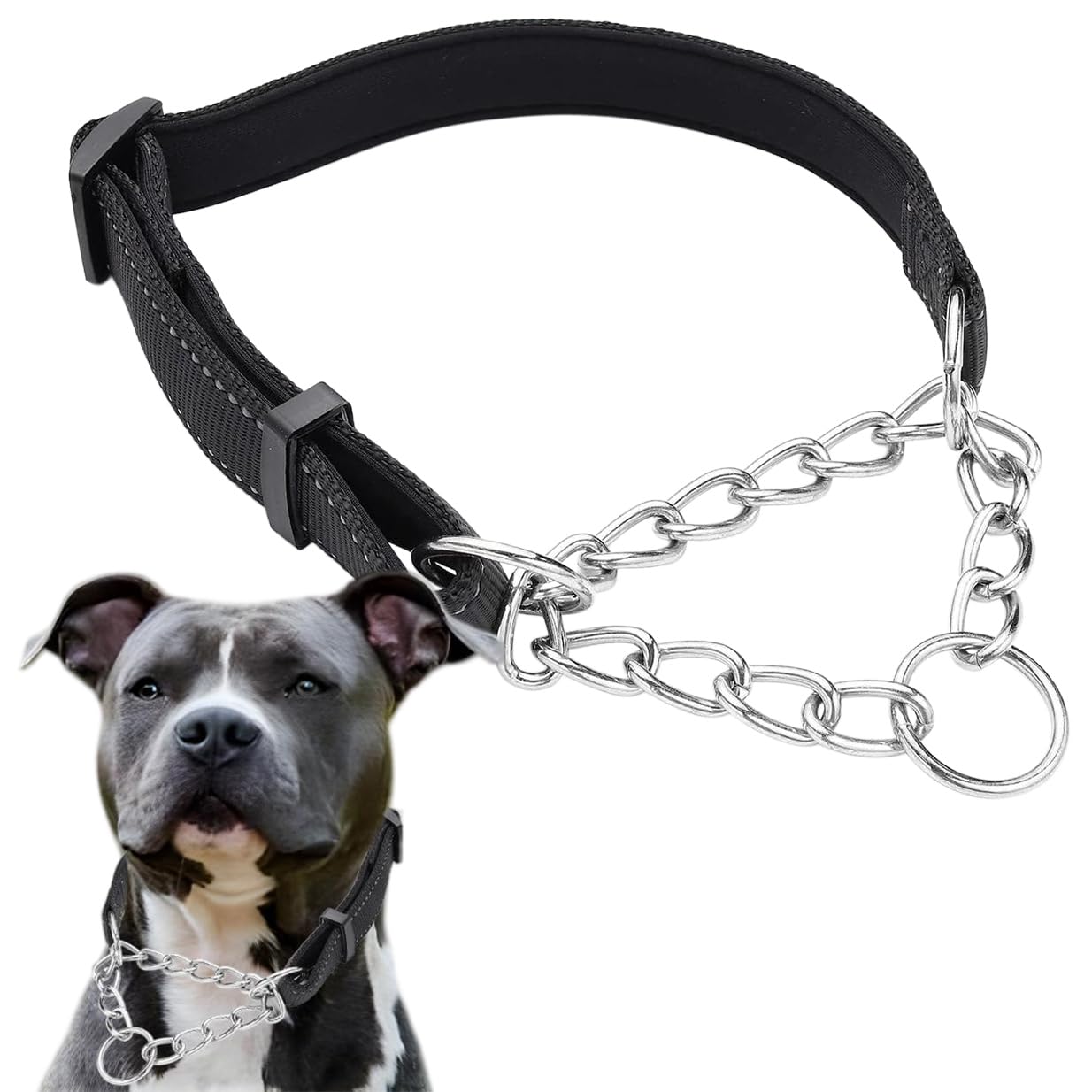Martingale Collar For Dogs Large Breed, Reflective Nylon Dog Collar Adjustable Stainless Steel Chain Collar Male No Pull Pet Tra