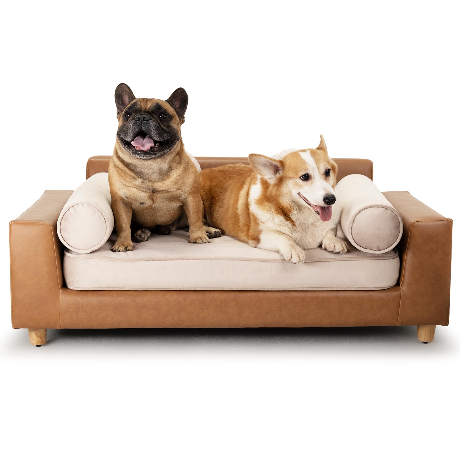 Dcee Luxury Large Dog Sofa Bed, Holds 160 Lbs, 42 In. Luxury Leather Dog Couches With Removable Washable Velvet Cushion For Comf