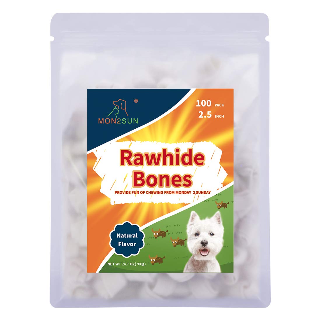 MON2SUN Rawhide Knot Bones - Small Natural Chew Bones, 2.5 Inch, 100 Count for Puppies and Small Dogs