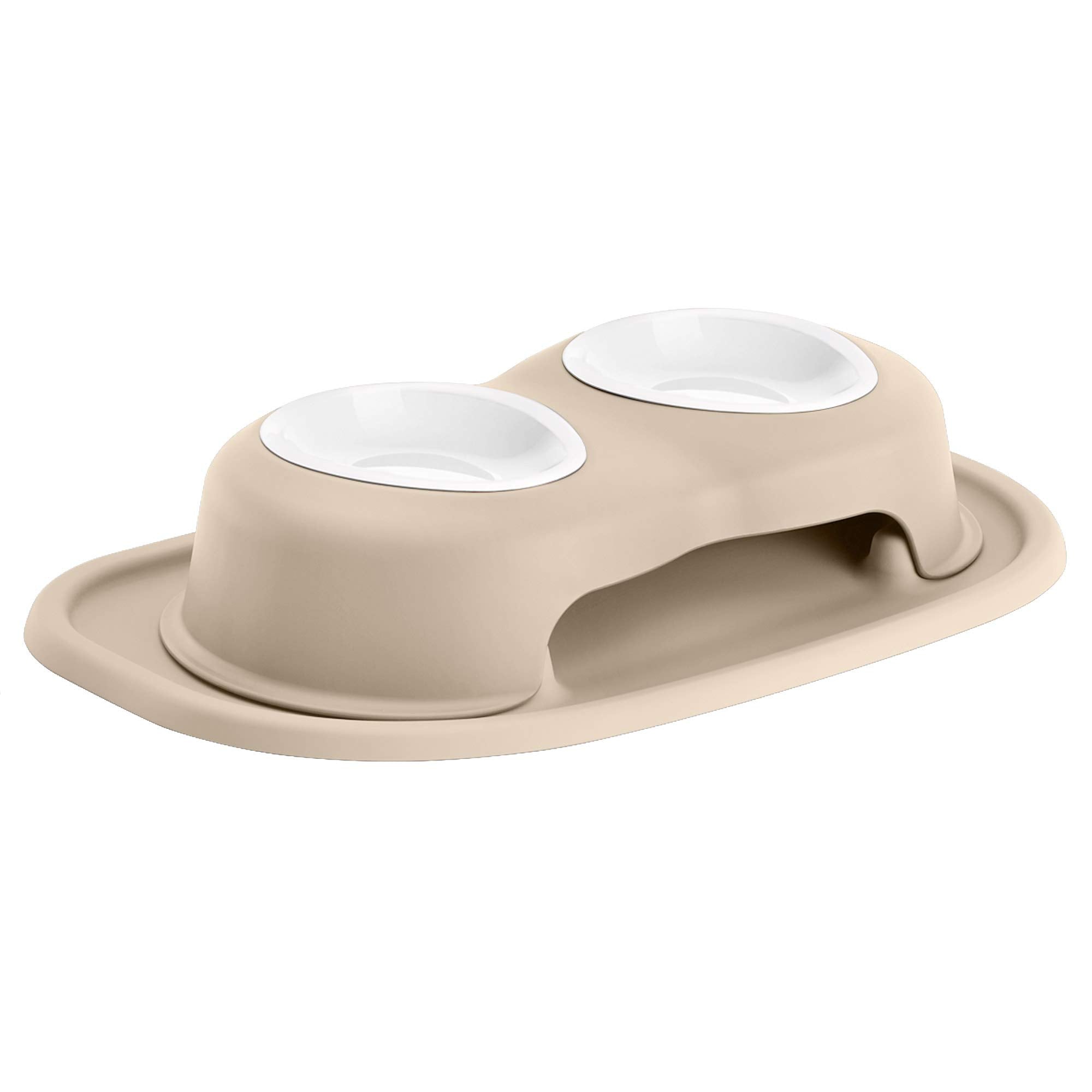 Weathertech Double High Pet Feeding System W/Plastic Dog/Cat Bowls - 3'' High Stand Tan (Pdhc0803Tntn)