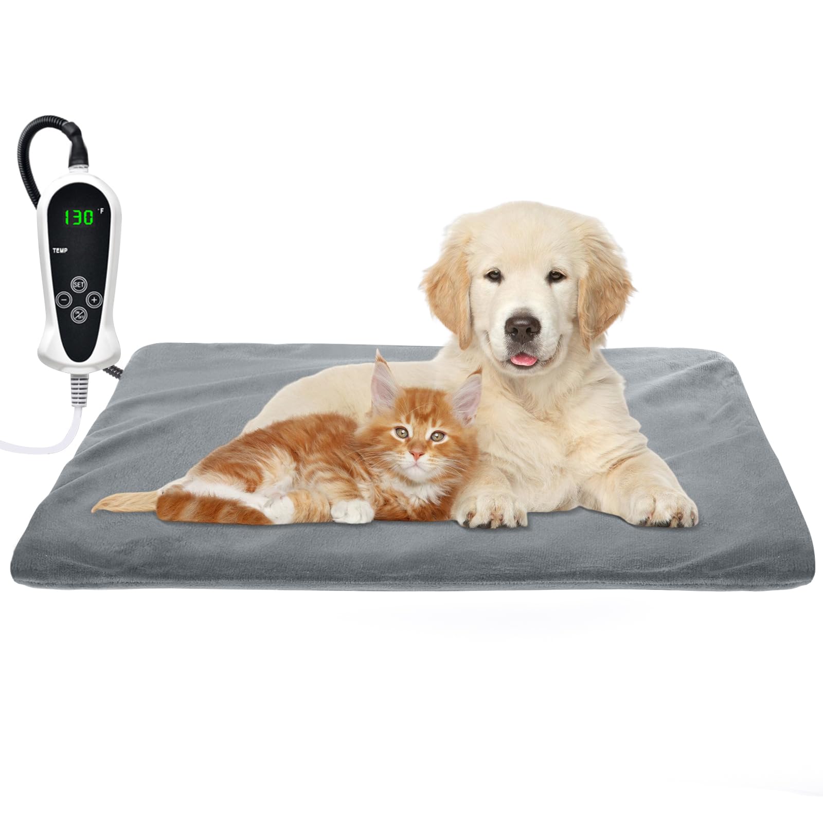 Riogoo Pet Heating Pad, Upgraded Electric Dog Cat Heating Pad Indoor Waterproof, Auto Power Off (Large: 22''X 18'', Grey)
