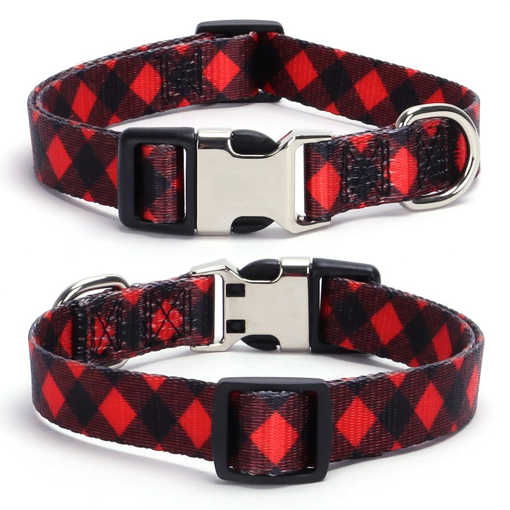 Red Plaid Dog Collars For Small Dogs, Pretty Pattern Dog Collar Metal Buckle Durable Soft Girl Puppy Collars For Xsmall Small Me