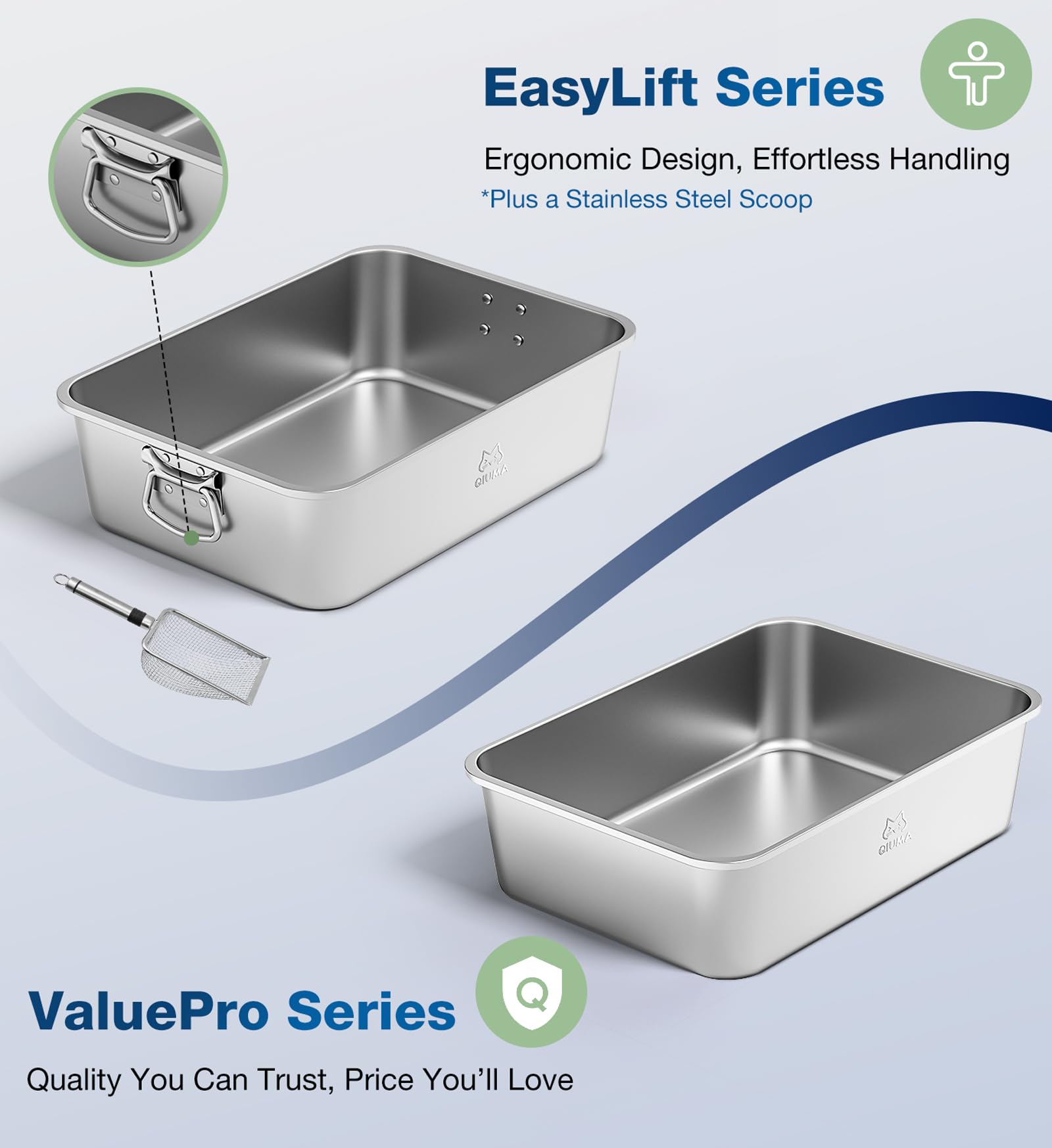 Qiuma Stainless Steel Litter Box, Metal Cat Litter Box with High Sides, Odor-Free, Non-Stick, Easy to Clean, 17.6  13.6  6, Idea