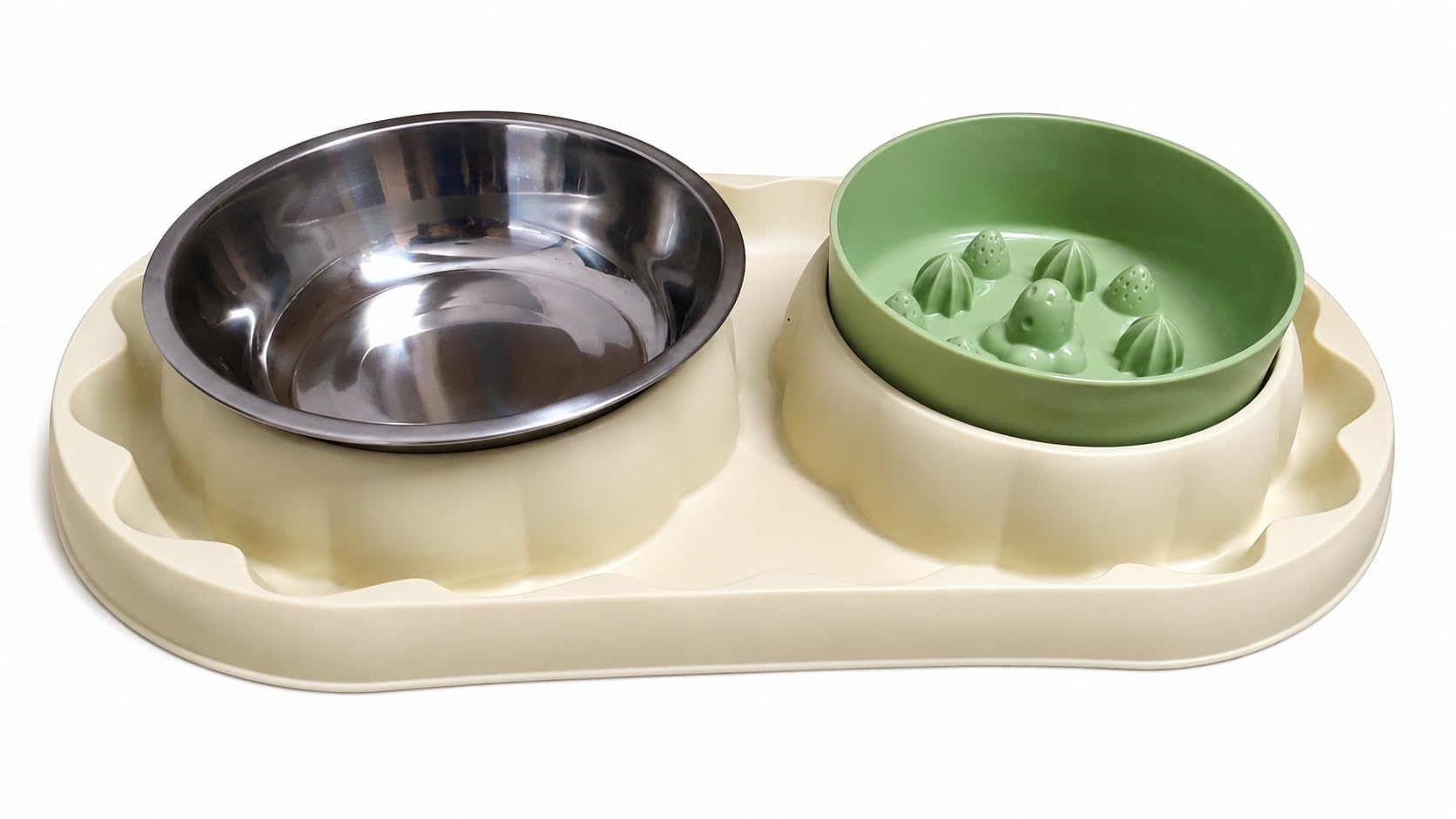 Maharaj Mall 2In1 Slow Feeder Pet Bowl With Stainless Steel Bowl NonSlip Raised Feeding Tray For Small & Medium Pets(Green)