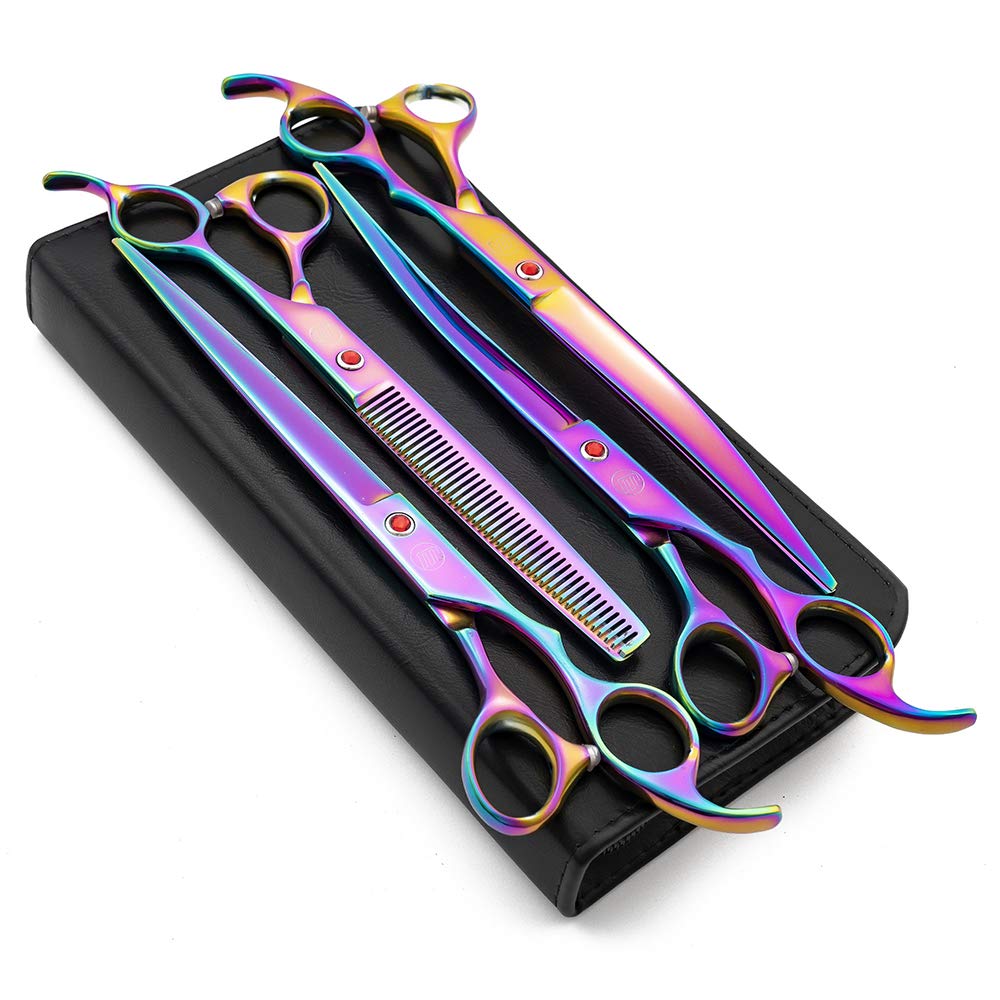 Moontay Professional 8.0' Dog Grooming Scissors Set, 4-Pieces Straight, Upward Curved, Downward Curved, Thinning/Blending Shears For Dog, Cat And Pets, Jp Stainless Steel, Multicolour