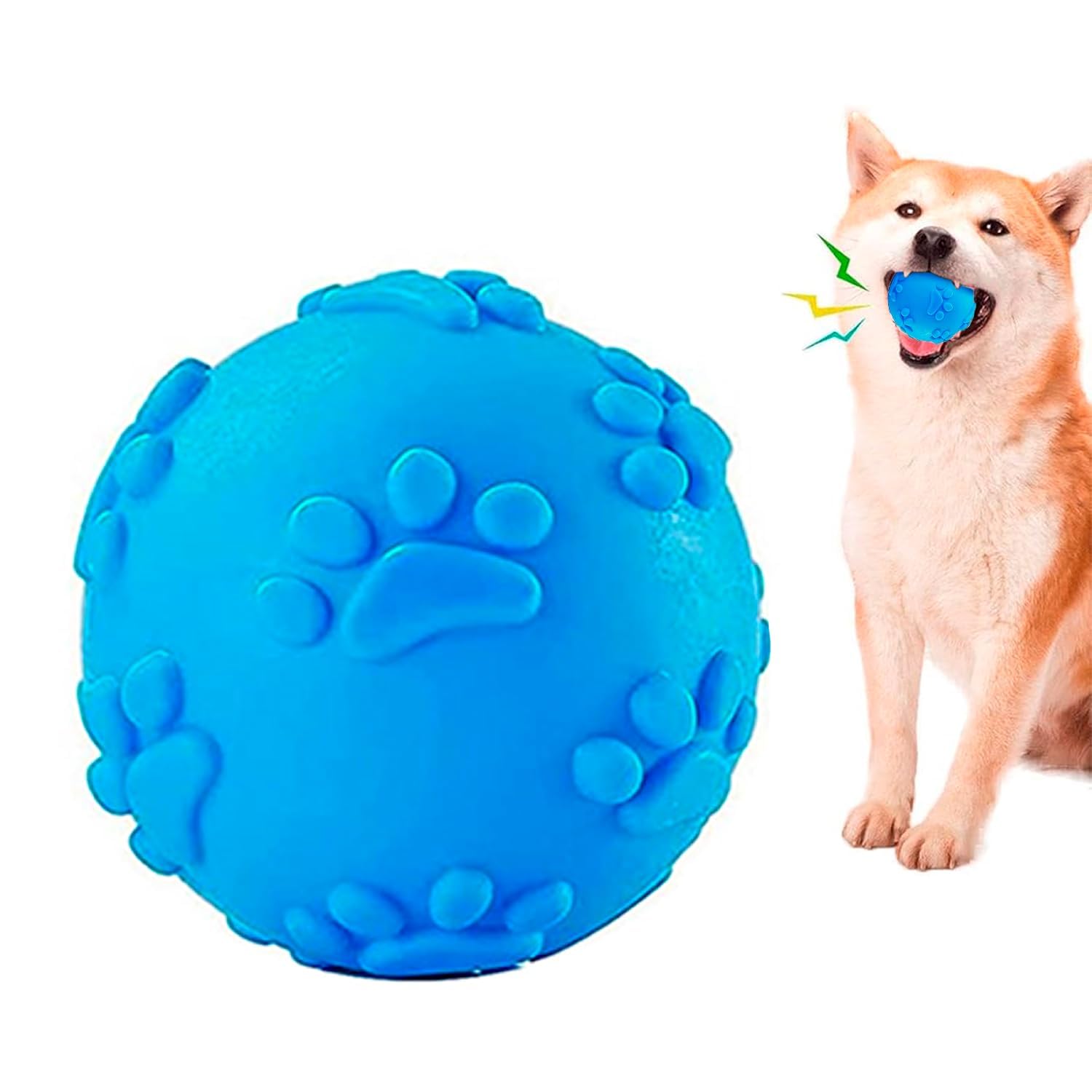 BohoBark Play Ball for Dogs | Durable Natural Rubber Squeaky Dog Toy (6 cm) | Puppy Chew, Fetch & Training Ball | Paw Print Bite