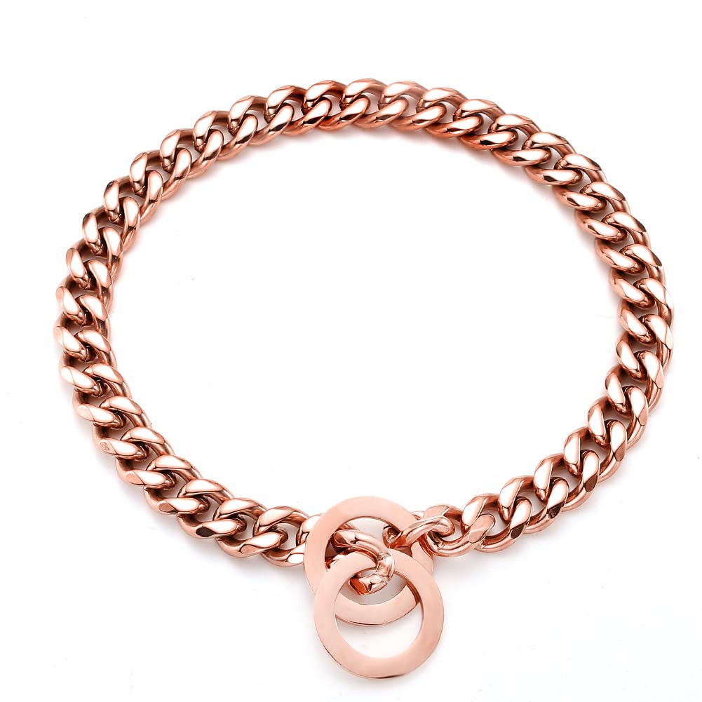 Rumypet Rose Gold Dog Chain Collar 11Mm/15Mm/19Mm Stainless Steel Cuban Link Chain Collar For Small Medium Large Dogs(11Mm,16Inc