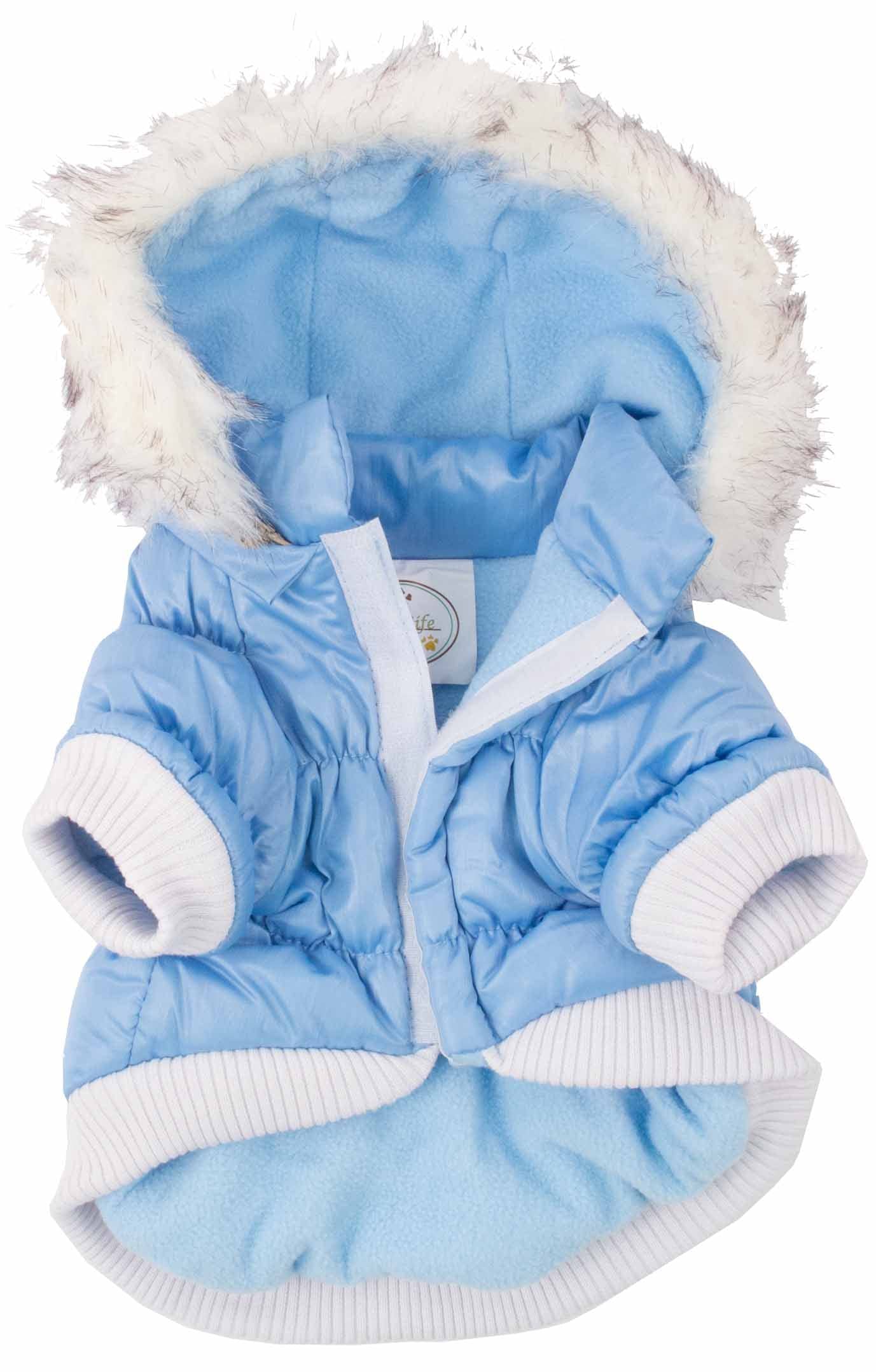 PET LIFE Classic Metallic Fashion Pet Dog Coat Jacket Parka w/ 3M Insulation and Removable Hood, Small, Sky Blue