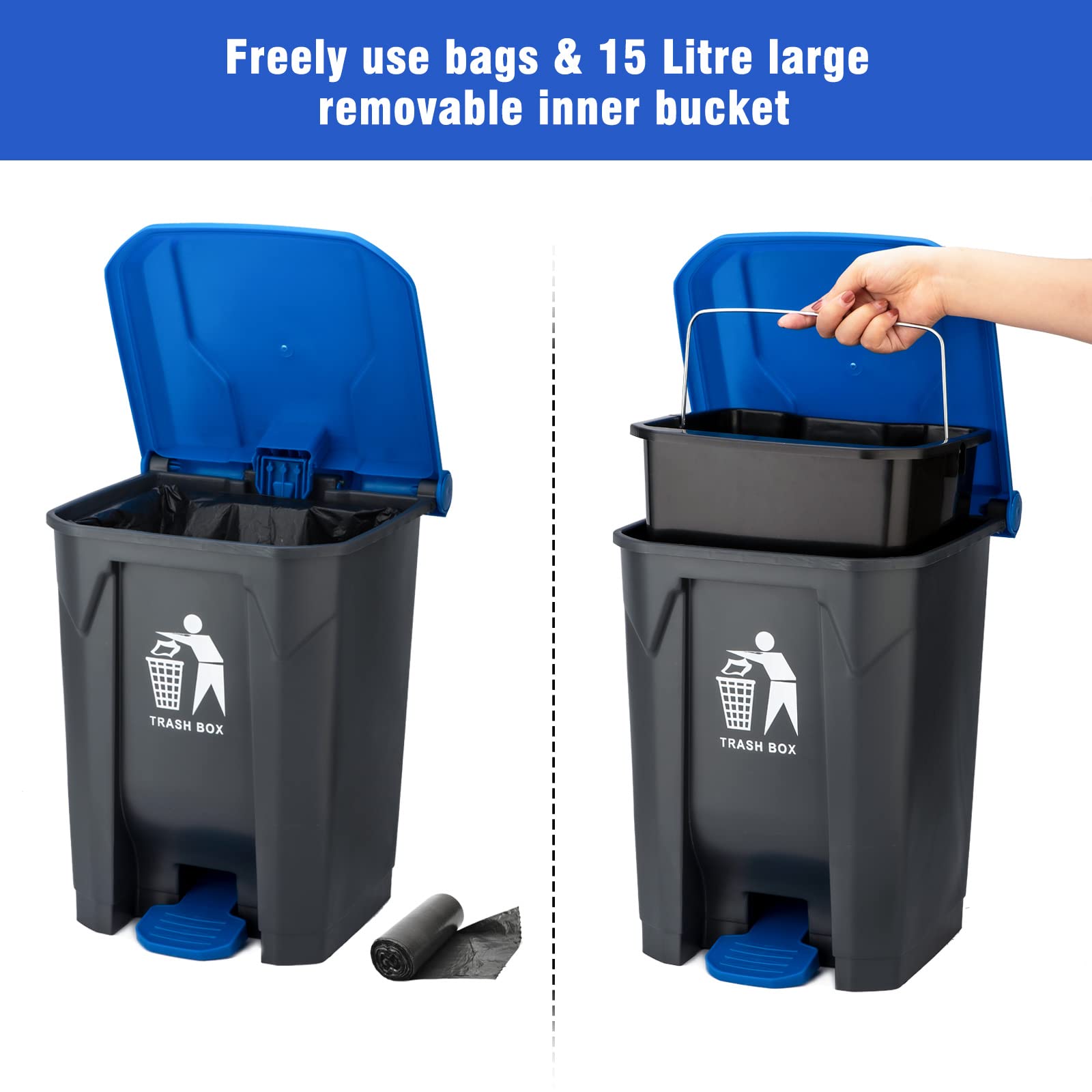 Timingila Pooper Scooper Large Bin,Metal Rake & Tray For Large & Small Dogs Non-Breakable Dog Poop Scooper With 20 Waste Bags Easy To Clean Pet Waste Use On Grass, Dirt Or Gravel - Pet Supplies