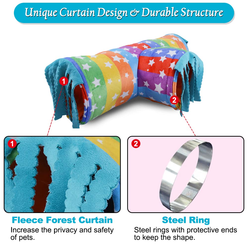 Guinea Pig Tunnel-Homeya Guinea Pig Hideout,Collapsible 3 Way Hamster Play Tubes With Fleece Forest Curtain,Small Animal Pet Toys And Cage Accessories For Rabbit Bunny Ferret Rat Hedgehog-L