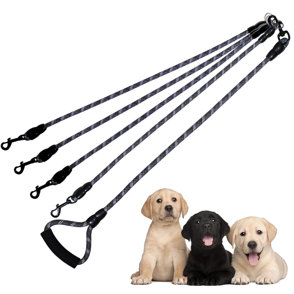 4 Dog Leash, Reflective Heavy Duty Four Way Dog Leash, Suitable For All Types Of Dogs, Multiple Dog Leash, 360 Swivel Tangle Fre