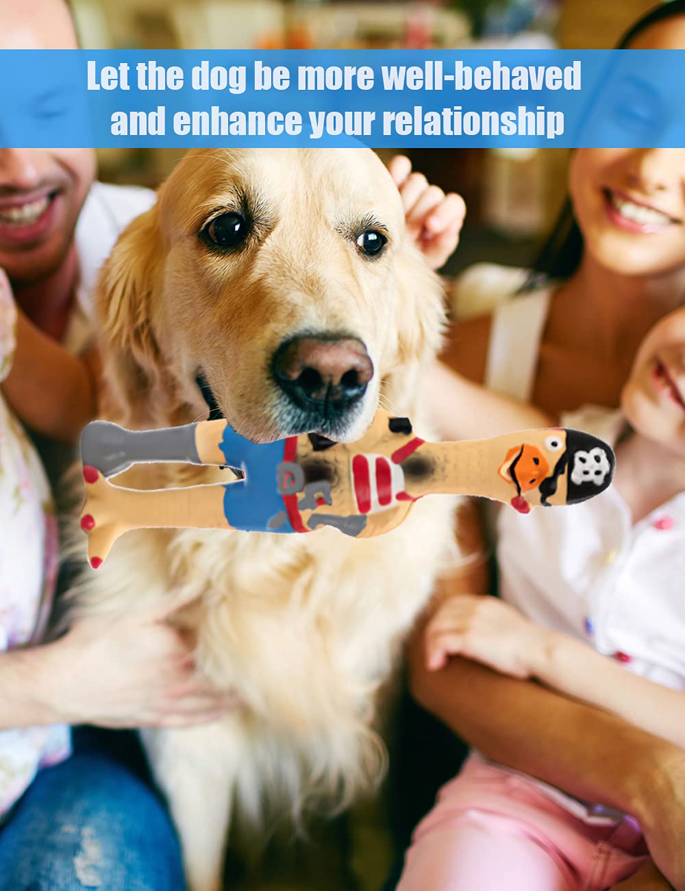 Jooee Screaming Rubber Chicken Dog Squeaky Toy, 8.5 Inch Tall, Latex Chew Molar Dog Toy (Pirate)