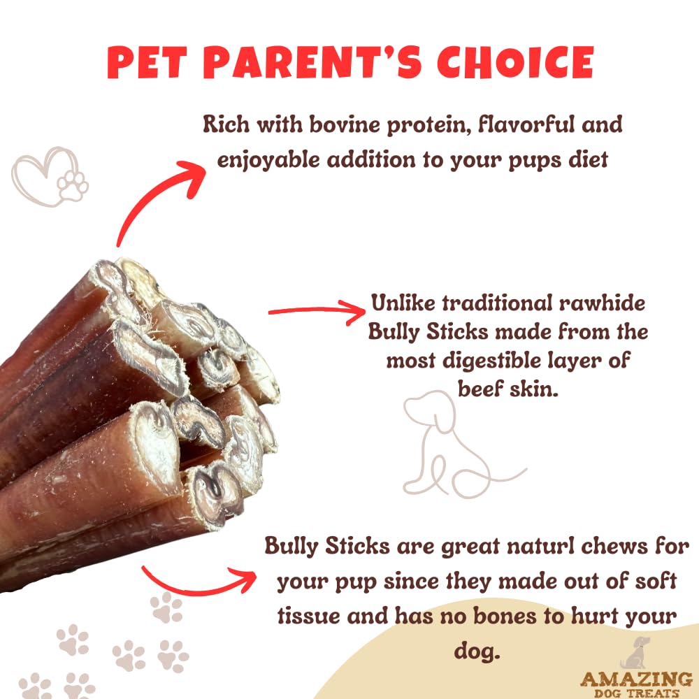 Amazing Dog Treats - Bully Sticks for Small Dogs (6 Inch Junior - 25 Count) - Premium Thin Bully Sticks for Dogs - Best Bully St