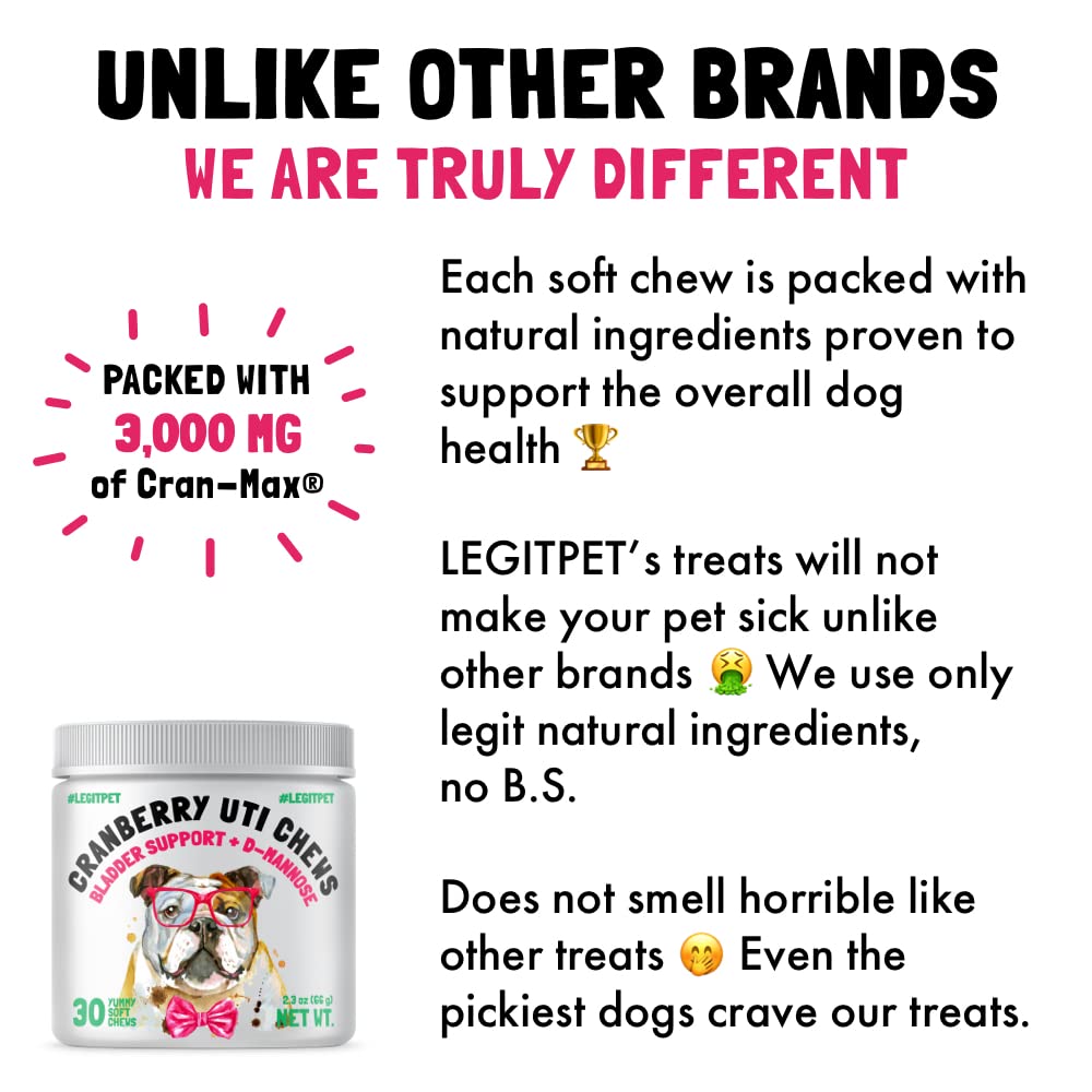 Cranberry UTI Chews for Dogs Bladder Support + D-Mannose Supports Kidney Urinary Tract and Bladder Health Natural Cranberry Well