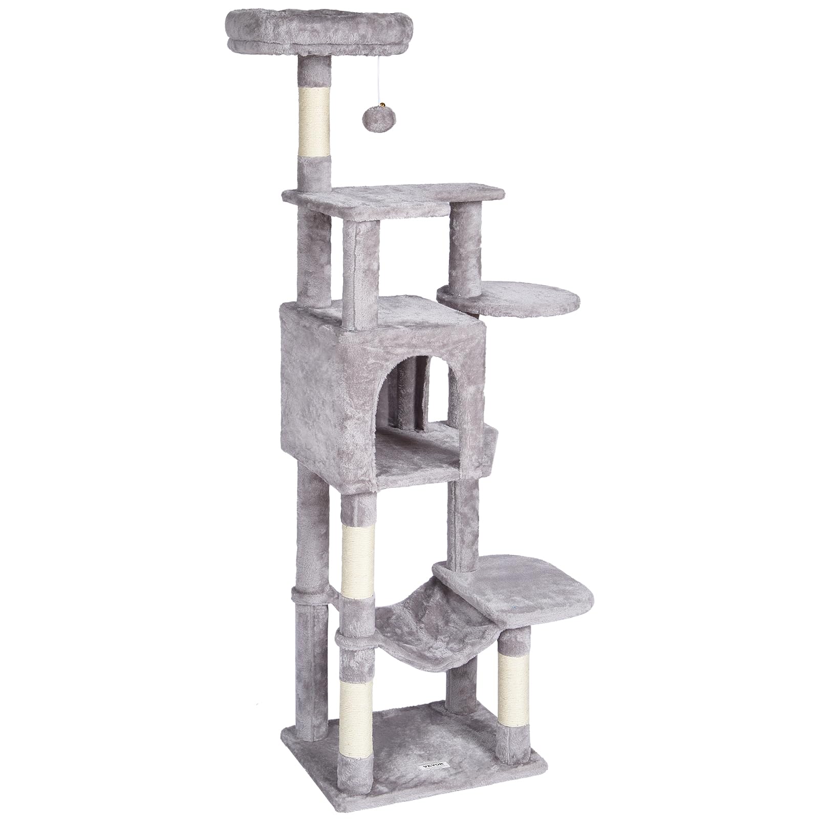 VEVOR Cat Tree 60.6 Cat Tower with Cat Condo Sisal Scratching Post Light Grey
