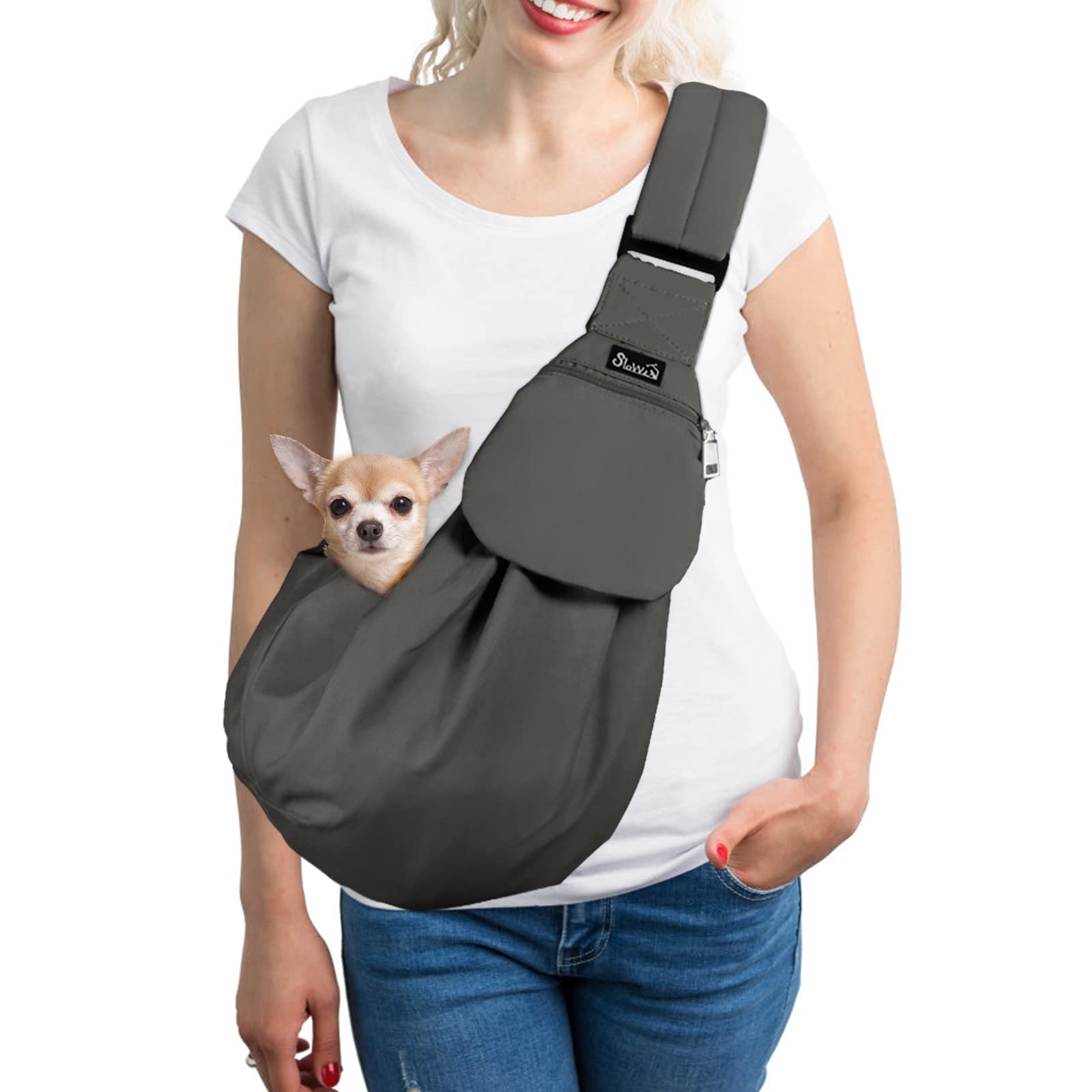 SlowTon Dog Carrier Sling, Thick Padded Adjustable Shoulder Strap Dog Carriers for Small Dogs, Puppy Carrier Purse for Pet Cat w
