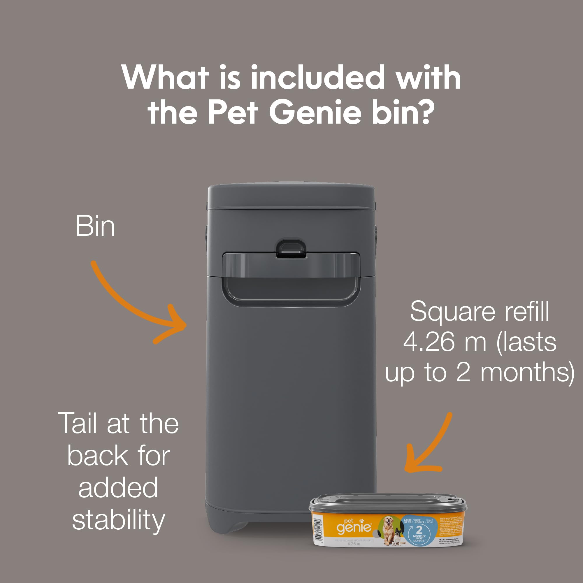 Pet Genie Grey Dog Waste Disposal System | Indoor & Outdoor Odor Control | Includes 1 Refill Bag | 2 Piece Set