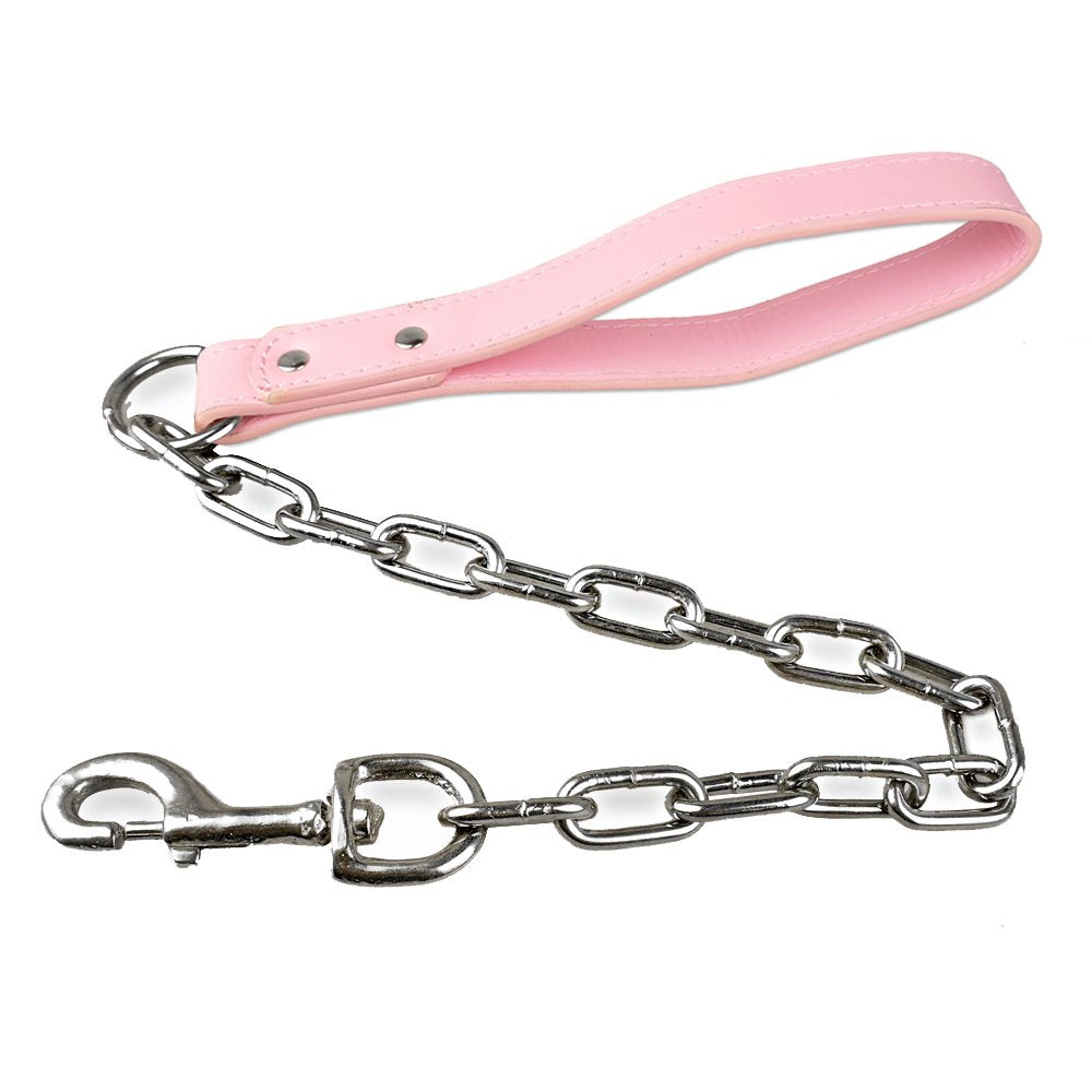 Didog 28 inch Length Heavy Duty Anti-bite Dog Giant Chain Leash with Leather Handle