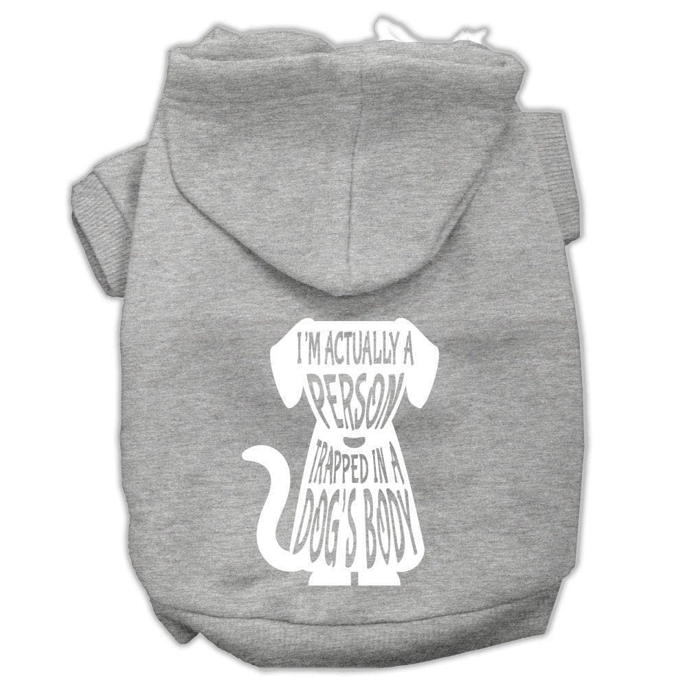 Pet Dog & Cat Hoodie Screen Printed, I'm Actually A Person Trapped in A Dog's Body Gray LG (10-14 lbs.)