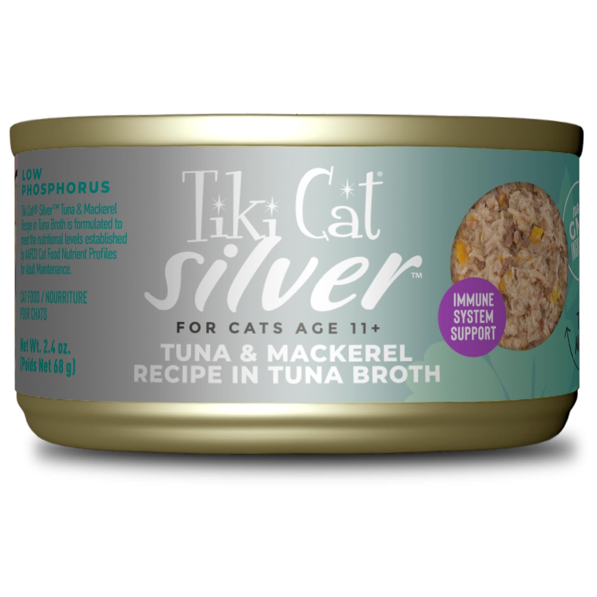 Tiki Cat Silver Comfort Mousse + Shreds, Tuna & Mackerel Recipe in Tuna Broth, Immune System Support Formulated for Older Cats A