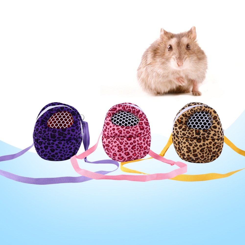 Three Size Small Pets Carrier Bag Hedgehog Hamster Mouse Outgoing Bags Leopard Portable Travel Backpack With S, Yellow-M