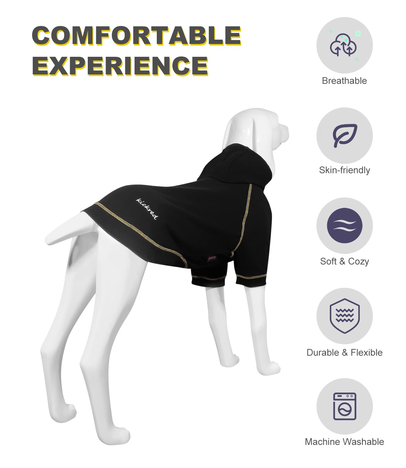 Kickred Basic Dog Hoodie Sweatshirts, Pet Clothes Hoodies Sweater With Hat And Leash Hole, Soft Cotton Outfit Coat For Large Medium Small Dogs