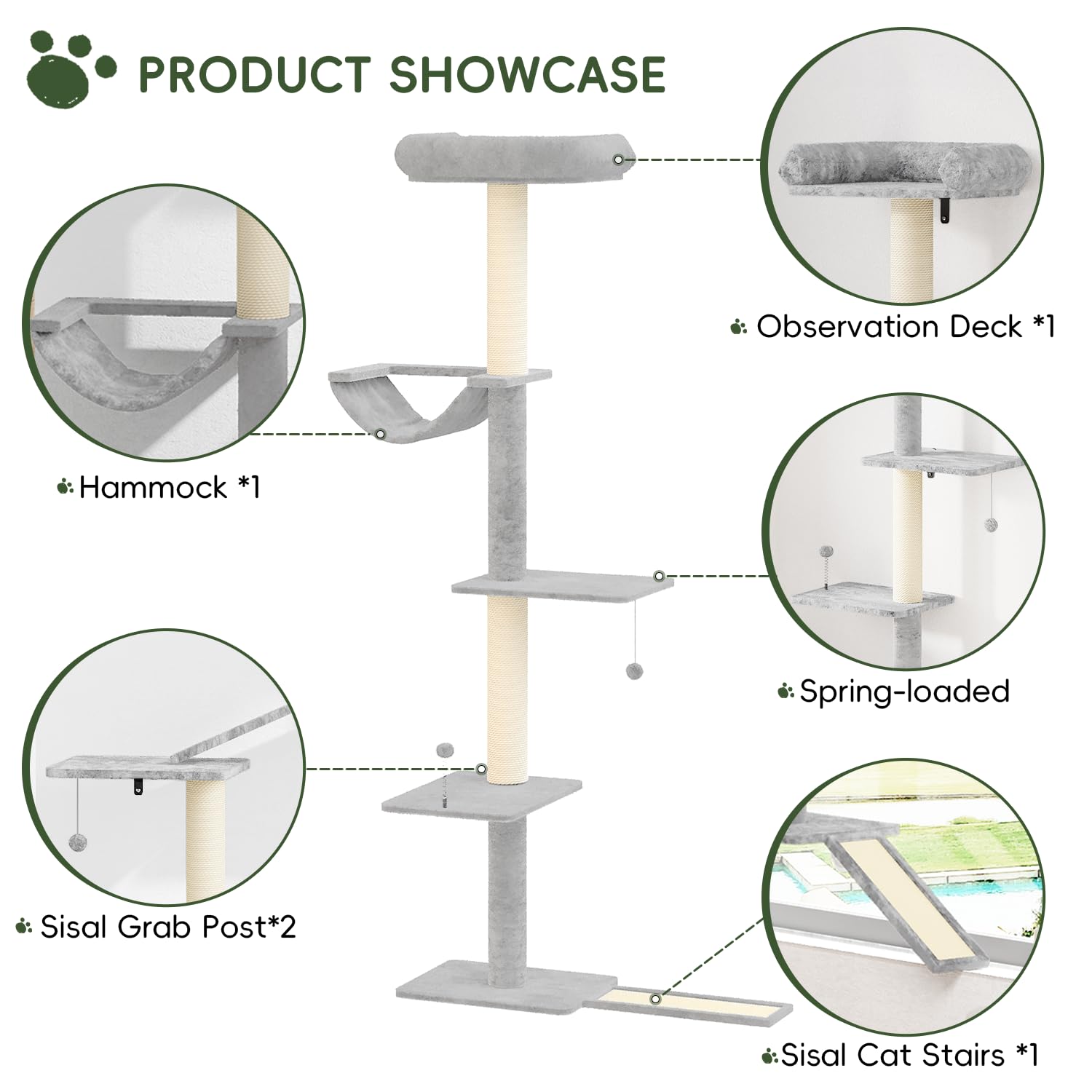 NUNU LAB Wall Mounted Cat Climber Set, Wall Furniture Set, DIY Wall/Window Shelves, Scratching Post, Comfortable Bed, Cat Shelve