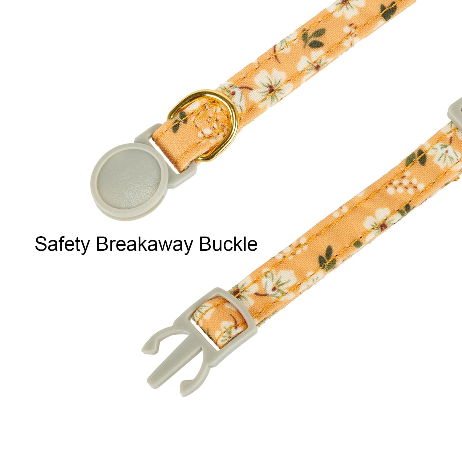 Yudote Bowtie Cat Collar With Bell, 2 Pack Cotton Breakaway Kitten Collars With Removeable Bow Girl Cat Collars, Floral Yellow &