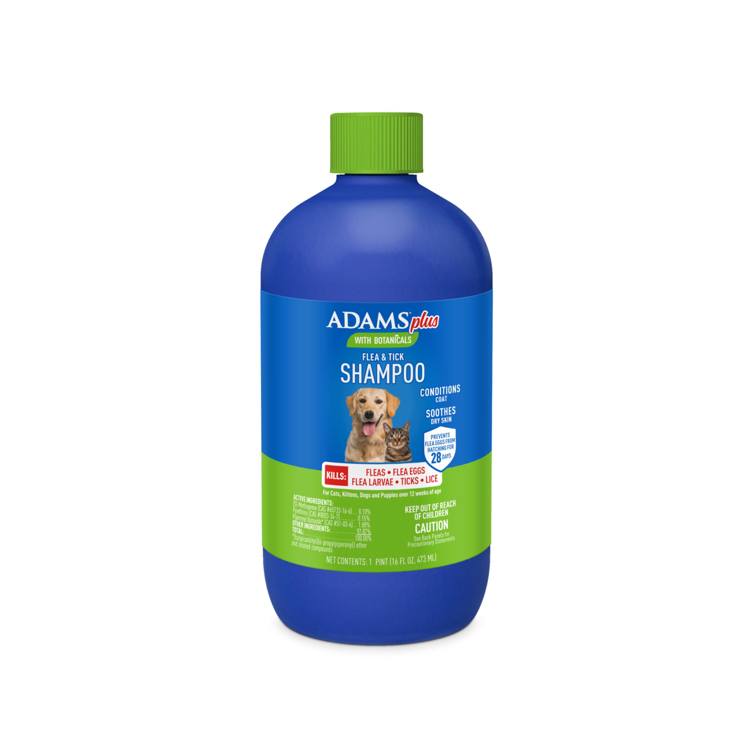 ADAMS Plus with Botanicals Flea & Tick Shampoo for Cats, Kittens, Dogs & Puppies, Flea Shampoo for Flea Infestations, Soothes & 