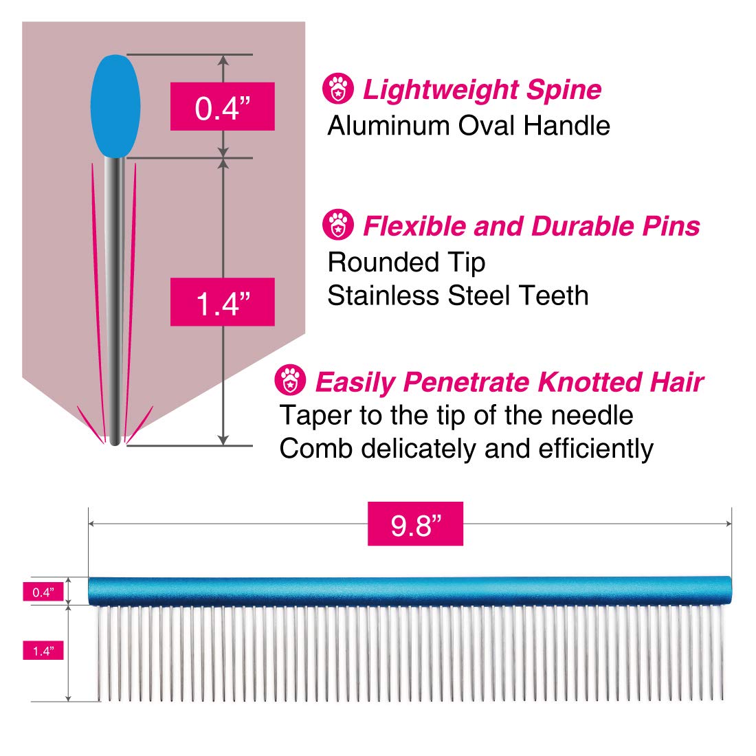 Claw Claws Greyhound Comb With Oval Handle For Dogs And Cats, Removing And Shedding Matted, Tangled Hair, Metal Comb With Stainl