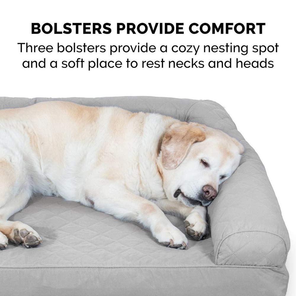 Furhaven Cooling Gel Dog Bed For Large Dogs W/ Removable Bolsters & Washable Cover, For Dogs Up To 95 Lbs - Two-Tone Plush Faux