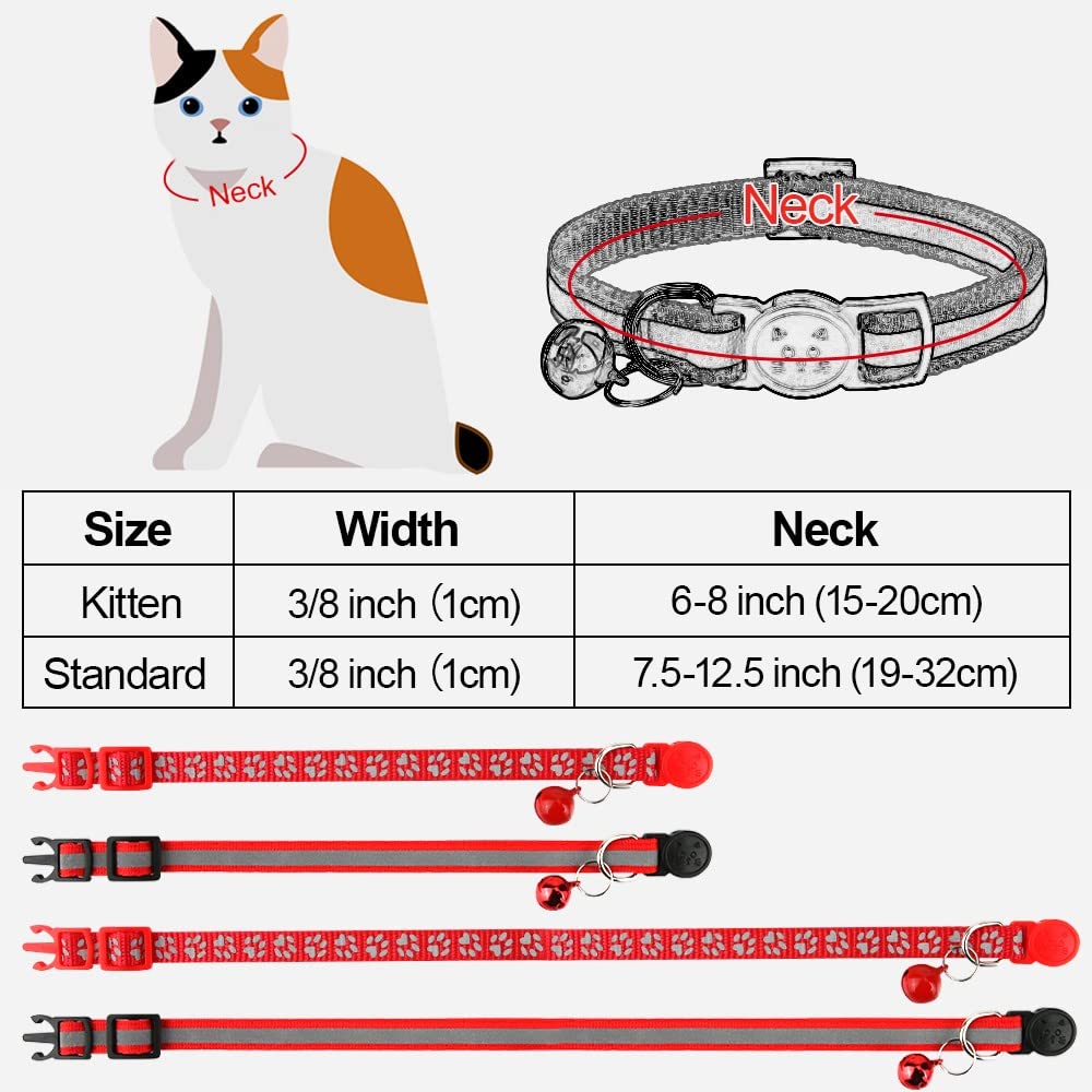 Taglory Reflective Cat Collars Breakaway With Bell, 2 Pack Girl Boy Pet Kitten Collar Adjustable 6-8 Inch, Red