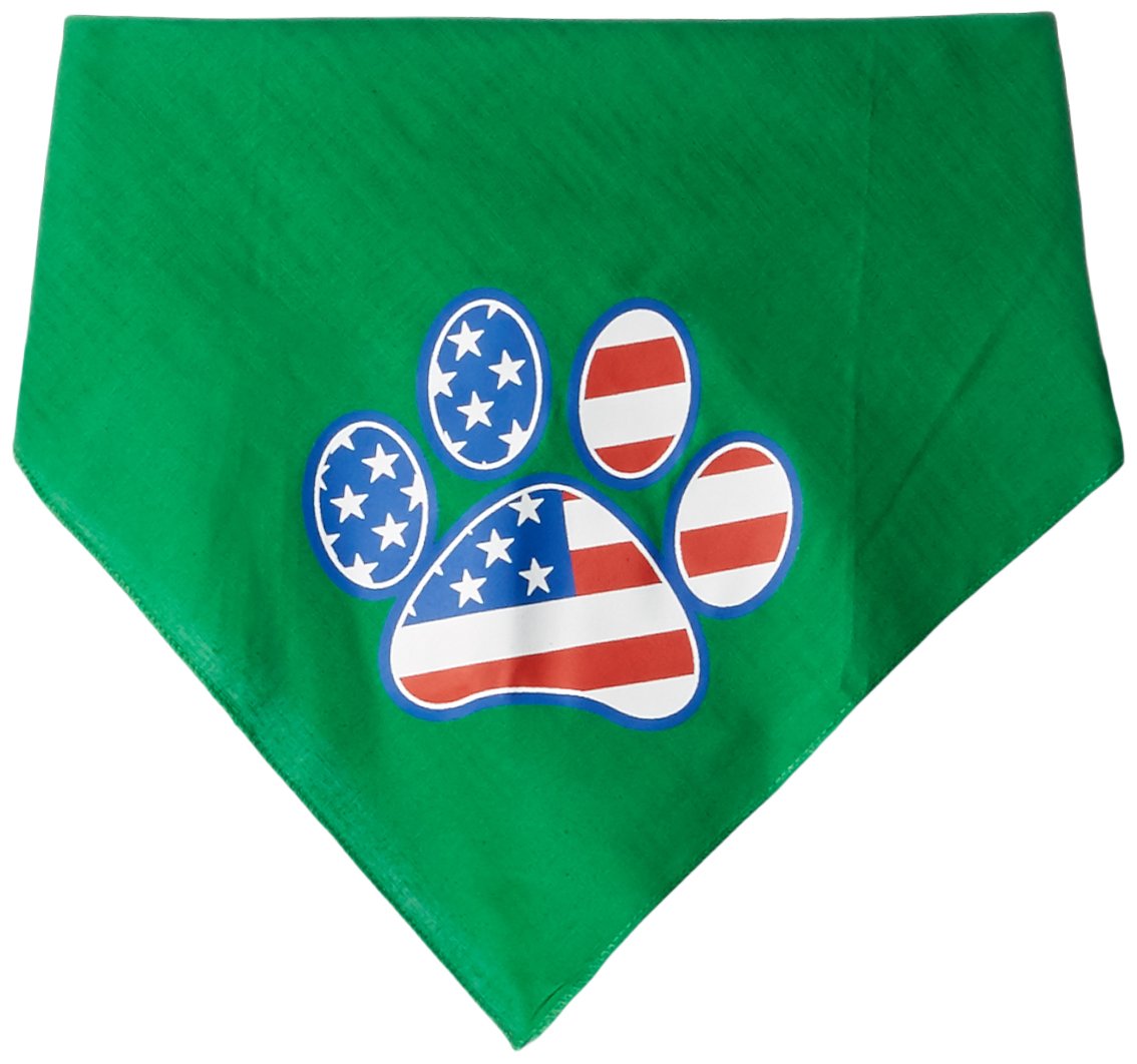 Pet and Dog Bandana Screen Printed, &quot;Patriotic Paw&quot; Emerald Green Large