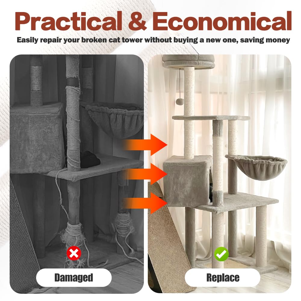 Ospnieek Cat Scratching Post Replacement With M8 Screws, 2 Pack 15.7 Natural Sisal Rope Cats Tree Scratcher Refill, Diy Hemp Scr