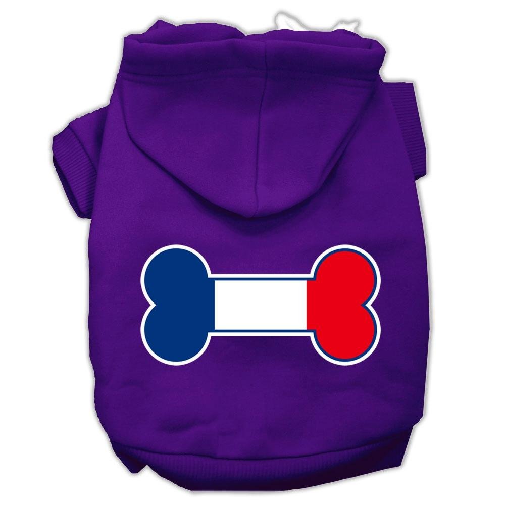 Pet, Dog & Cat Hoodie Screen Printed, 'Bone Flag France' Purple Xl (14-20 Lbs.)