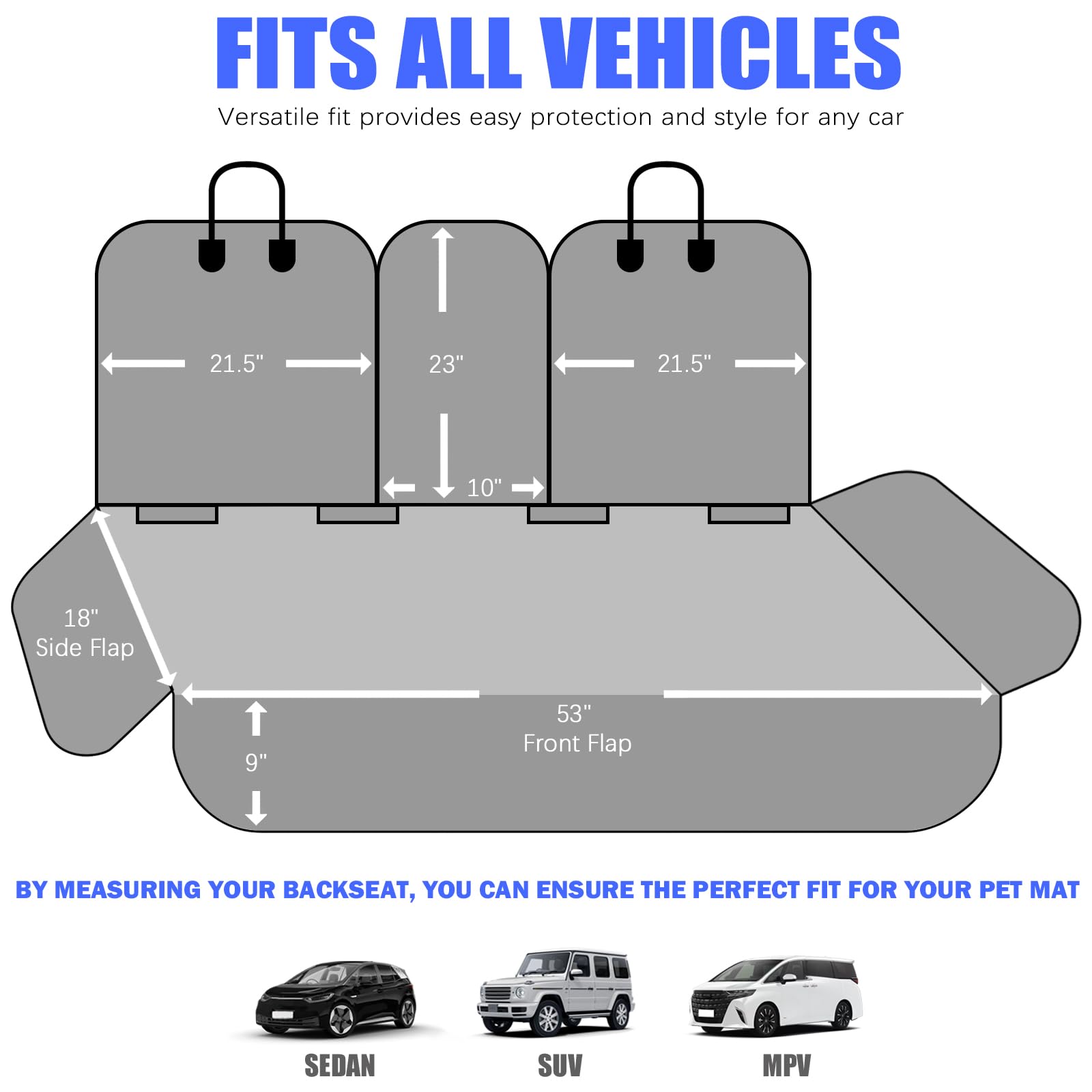 Yonktoo Dog Car Seat Cover For Back Seat, Car Seat Cover 60/40 Split Bench For Cars, Suvs - Standard - 53' W