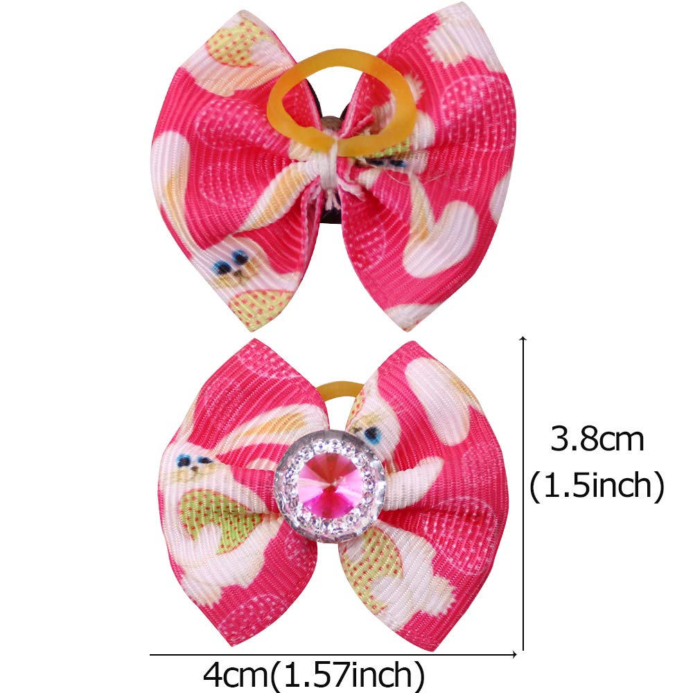 Masue Pets 20Pcs/10Pairs Dog Easter Rhinestone Bows With Rubber Bands, Rabbit Eggs Styles, 1.5 Inches, Multicolor, Cotton/Polyes