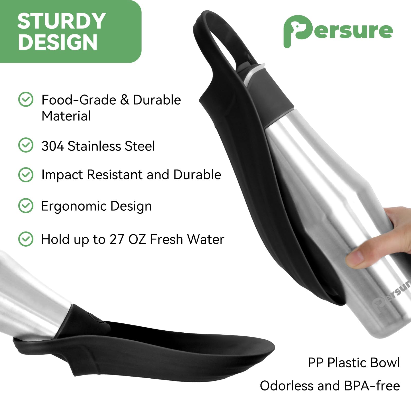 Persure 27 OZ Dog Water Bottle Portable Stainless Steel Convenient Pet Water Dispenser, Leak Proof Puppy Travel Water Bowl for D