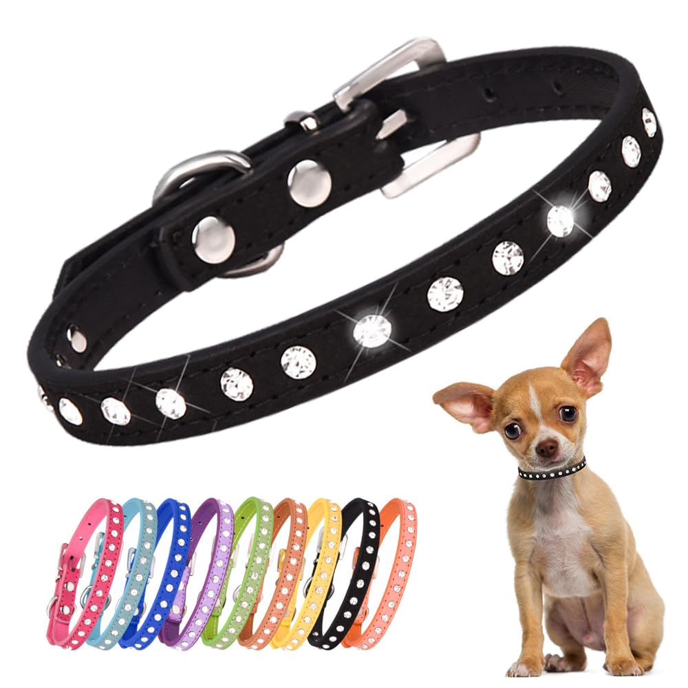 Puppy Collar With Bling Diamond, Pretty Crystal Sparkly Rhinestone Glitter Jewel Girls Cat Collars For Xxs Xs Small Medium Pet Female Dogs Boys Kitten, Black Xxsmall