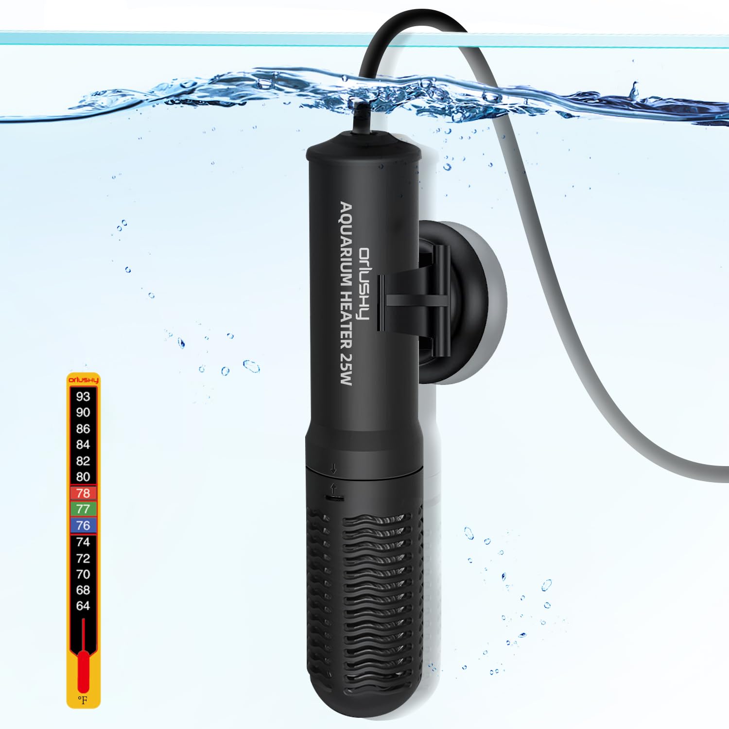Orlushy 25W Small Submersible Aquarium Heater, Constant Temperature Betta Fish Tank Heater Of 78?For 1-6 Gallons Freshwater & Saltwater Tanks