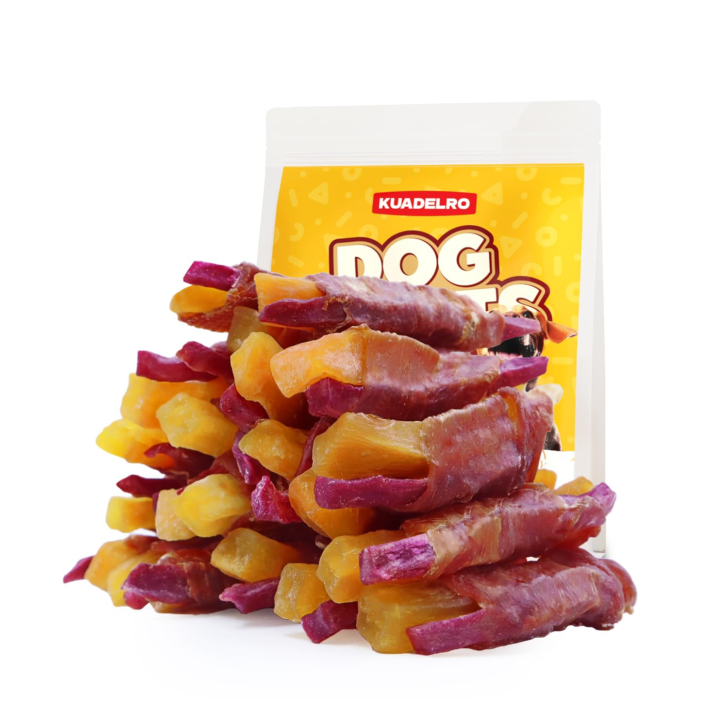 KUADELRO Sweet Potato Dog Treats, Duck Wrapped Double Sweet Potato Dog Jerky Low Fat Training Treats Healthy Chews for Small Med