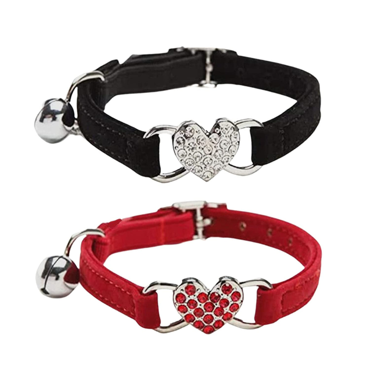 Wdpaws Heart Bling Cat Collar With Safety Belt And Bell Adjustable 8-10 Inches For Kitten Cats (Black+Red)