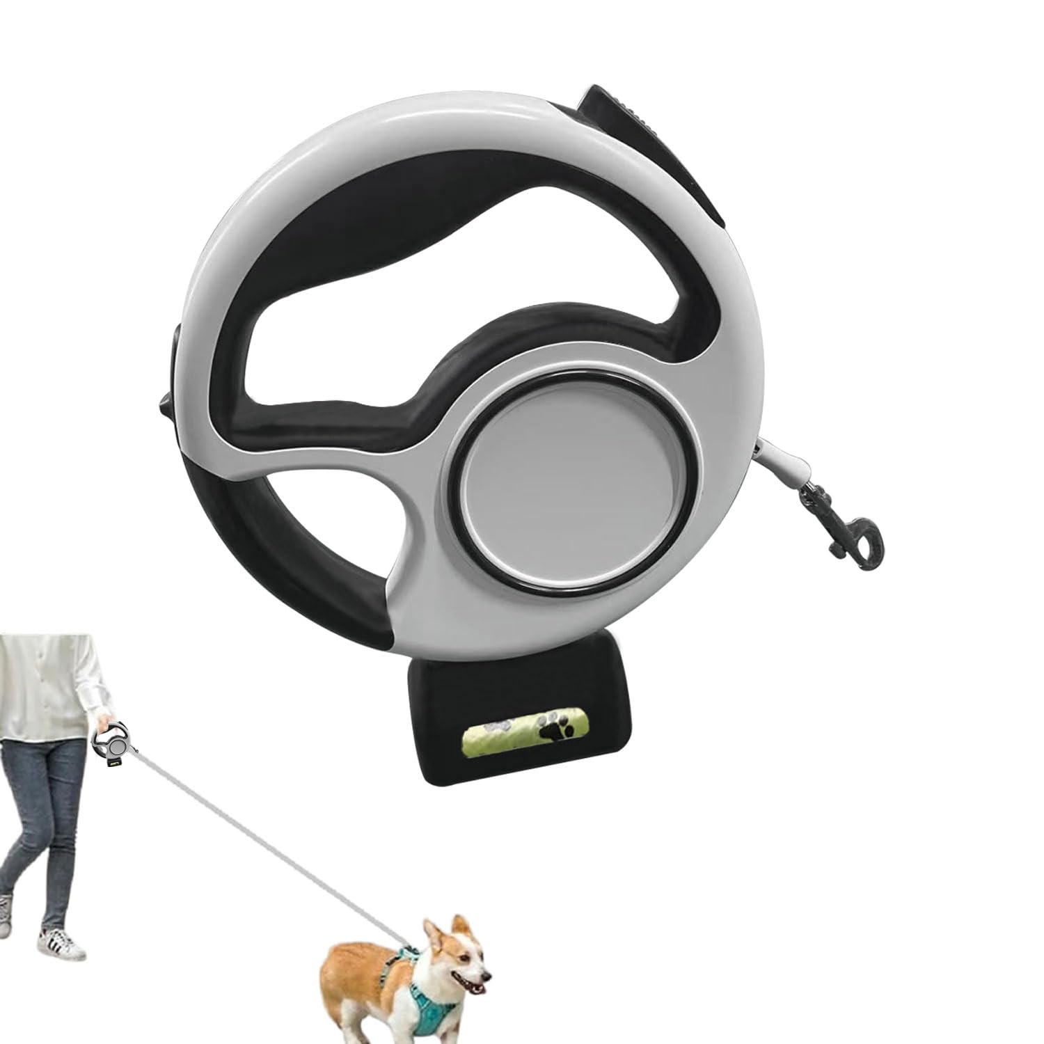 Best Dog Supplies Luxurious White&Black Led-Retractable Dog Leash 10Ft/3M - Rechargeable Pet Leash With Led Flashlight One-Hande