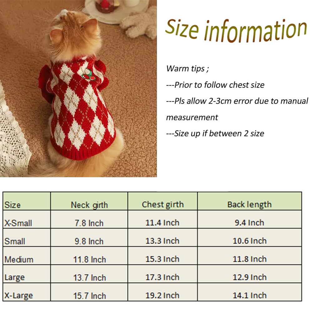 Aniac Diamond Puppy Sweater For Small Dog Girl Strawberry Turtleneck Cat Knitwear Winter Pet Clothes For Kitten Chihuahua Yorkie (Medium, Red)